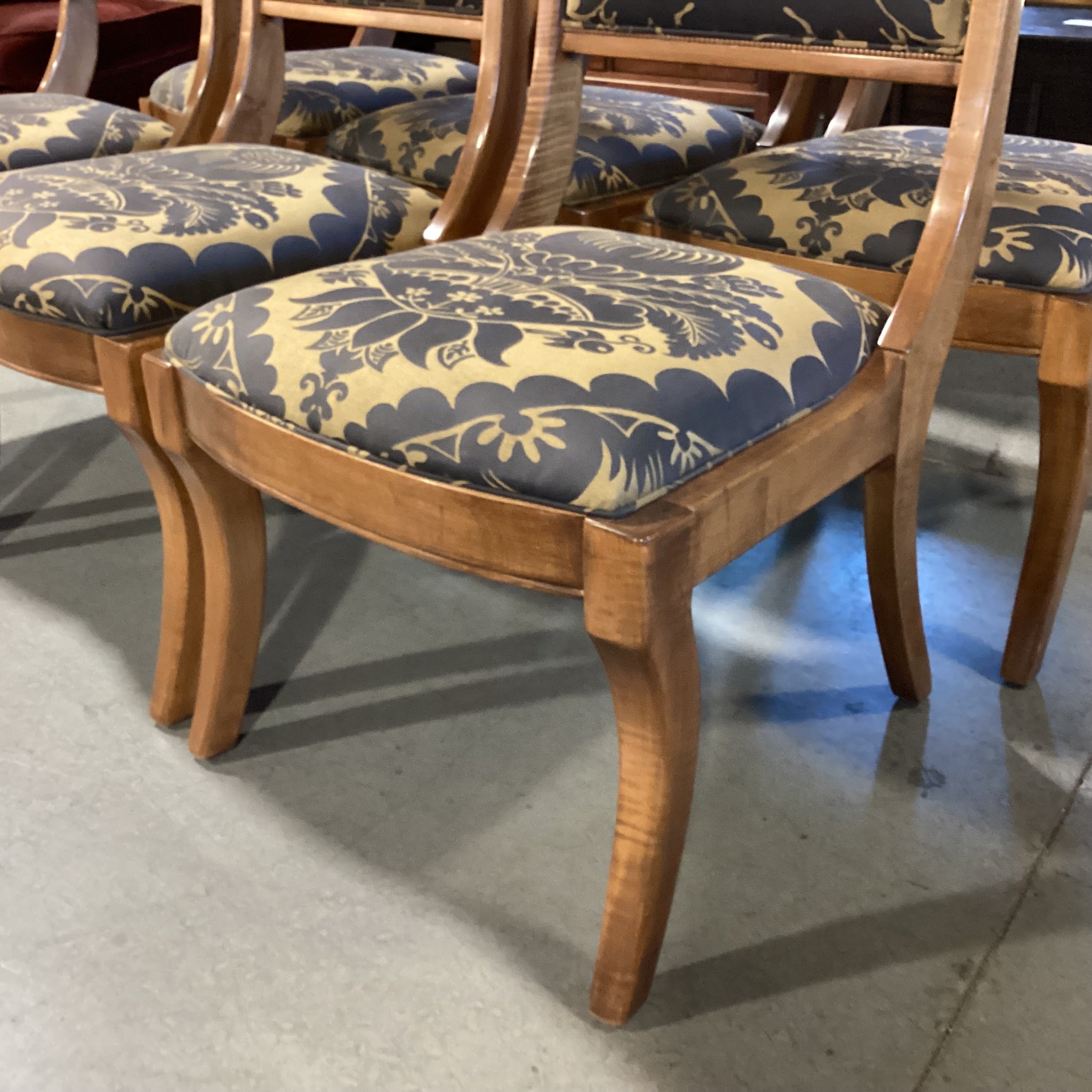 SET of 6 Carved Finished Wood Taupe Brown & Gold Art Deco Floral Dining Chairs 22"x 27"x 39"