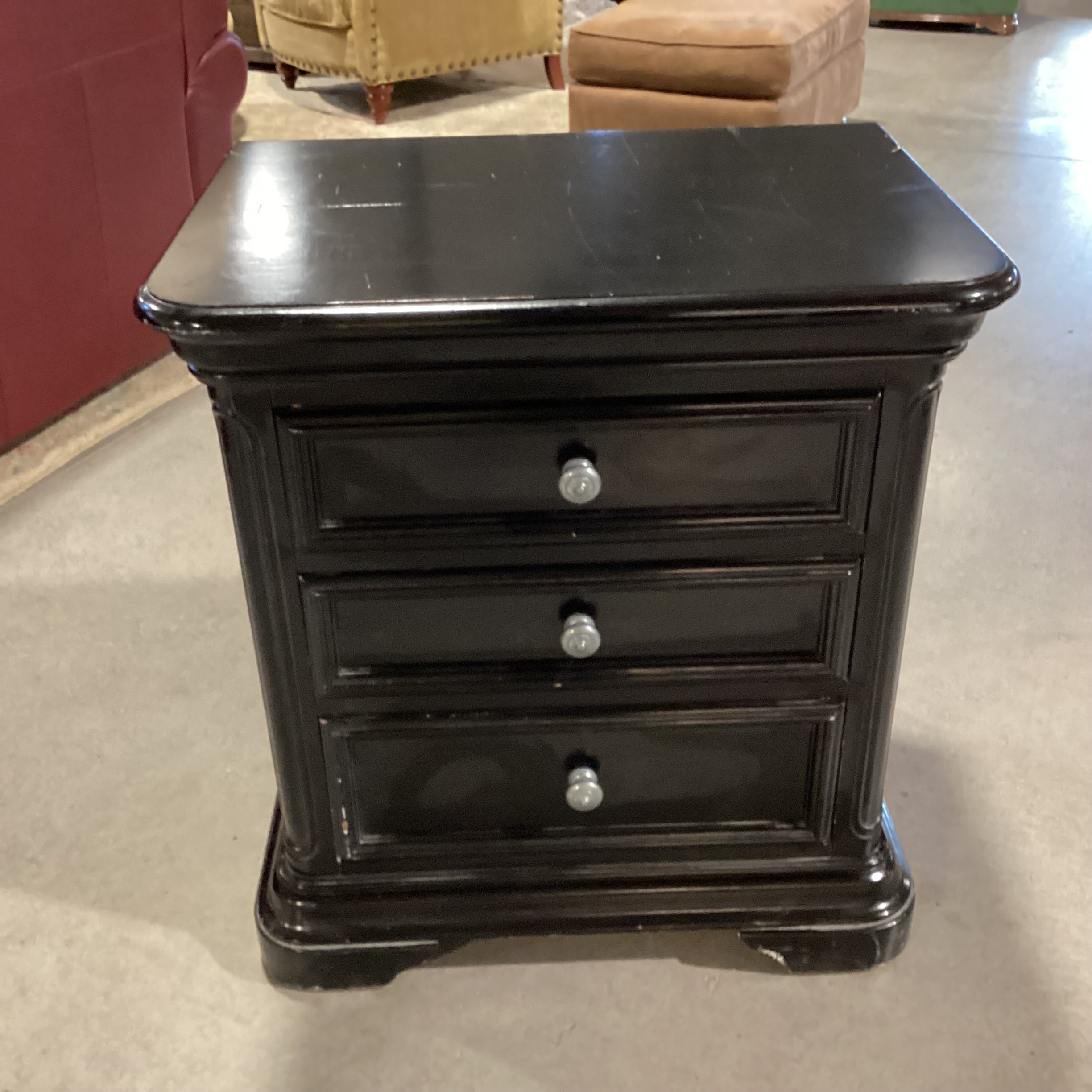 New Classic Black Wood 3 Drawer Nightstand 27"x 19"x 29"