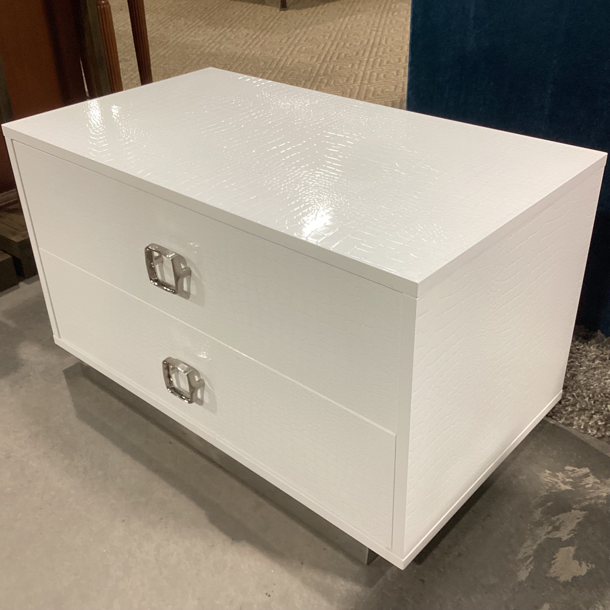 A&X Casa Milano White Croc Style Faux Leather 2 Drawer Nightstand 31.5"x 19"x 19"