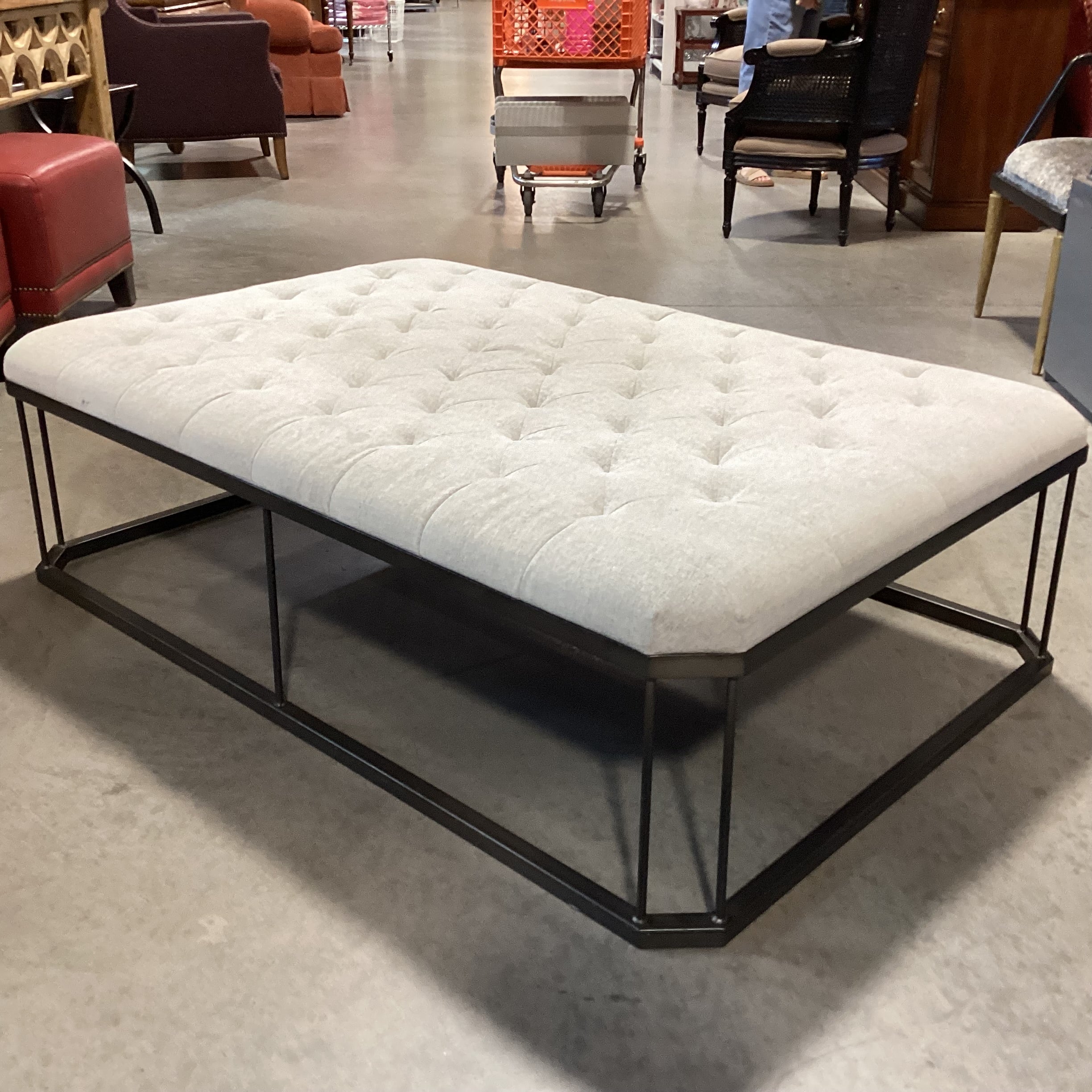 Four Hands Ashford Isle Grey Tufted & Metal Bench Ottoman 54"x 36"x 16.5"