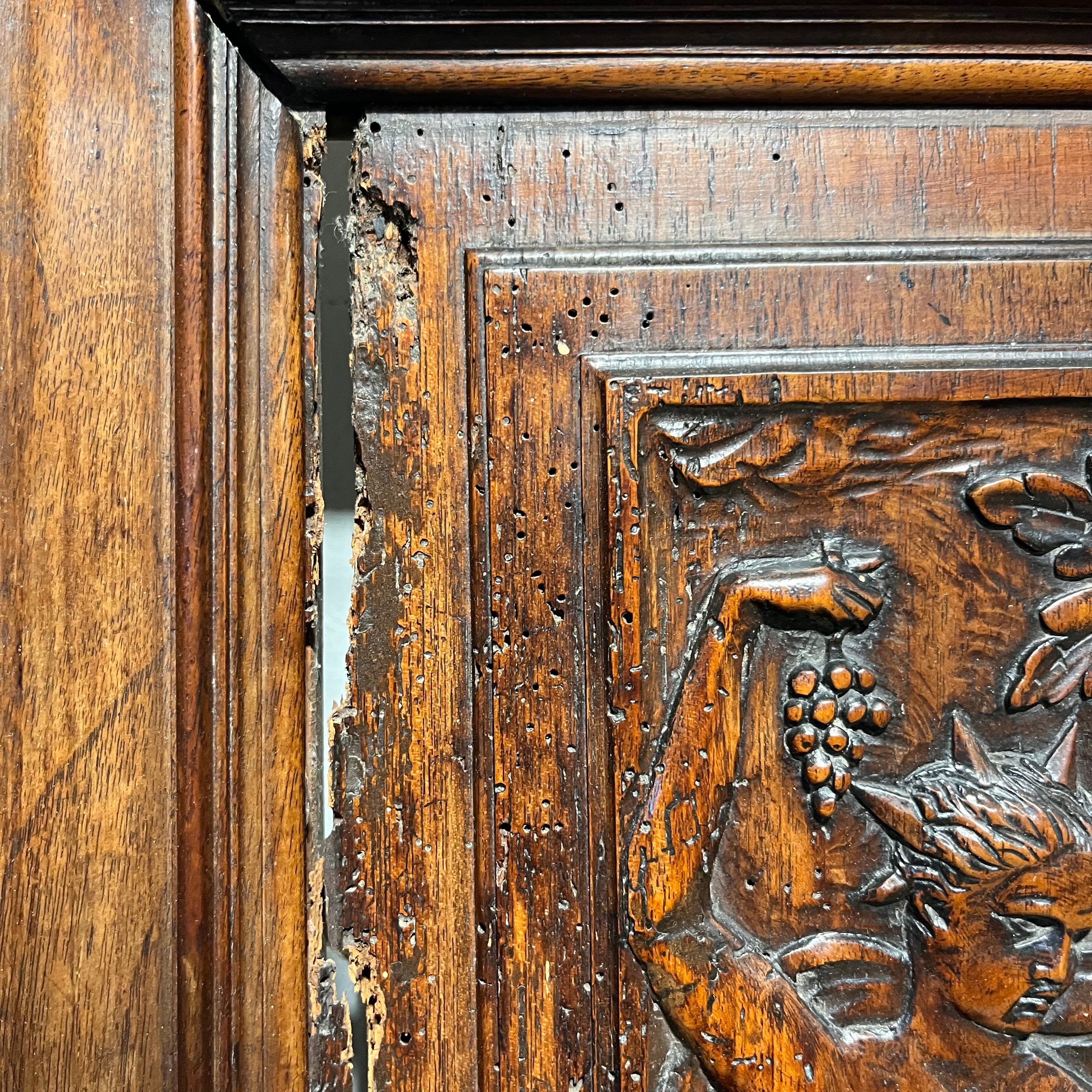 Antique 18th Century Renaissance Carved Wood Panel of Woman with Grapes Wall Decor; 15.5"x 25"x 2"