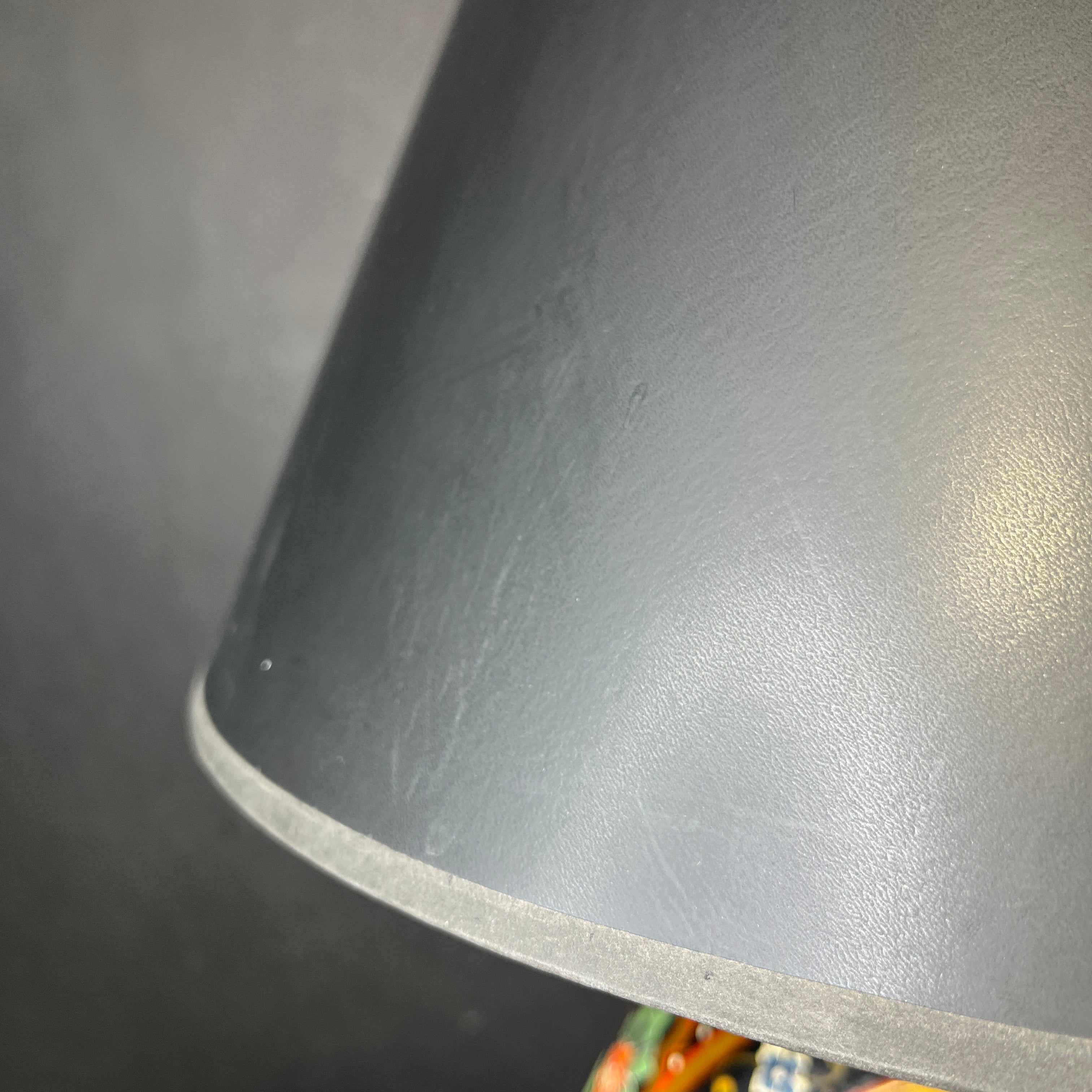 Vintage Double Sided Hand Painted Black and Gold Lovers Metal Vase with Shade Table Lamp 18” Diameter @ Shade x 25”