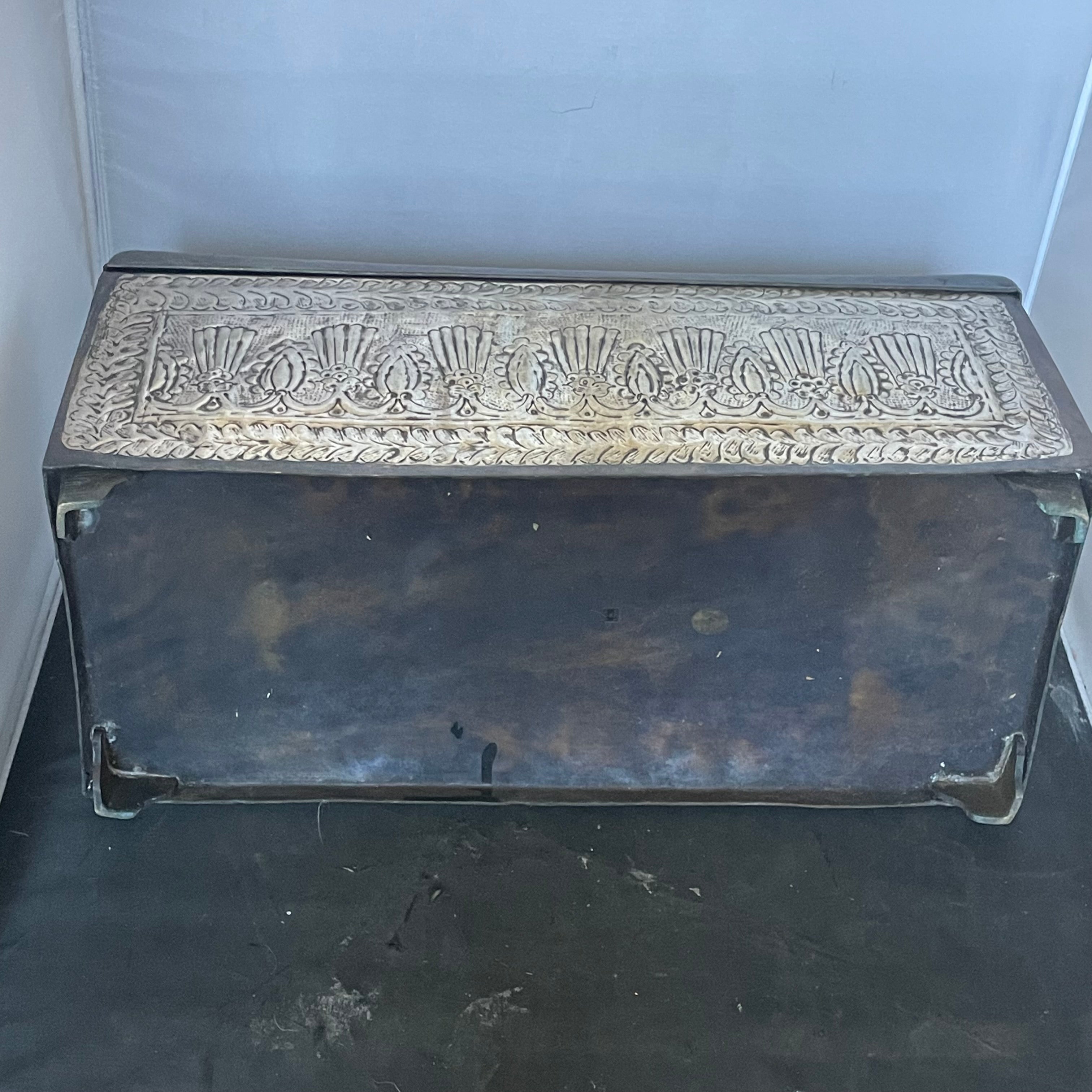 Silver/Copper Tones Metal Ornate Design Lidded Storage Box/Casket, 19.5"x8"x 14"