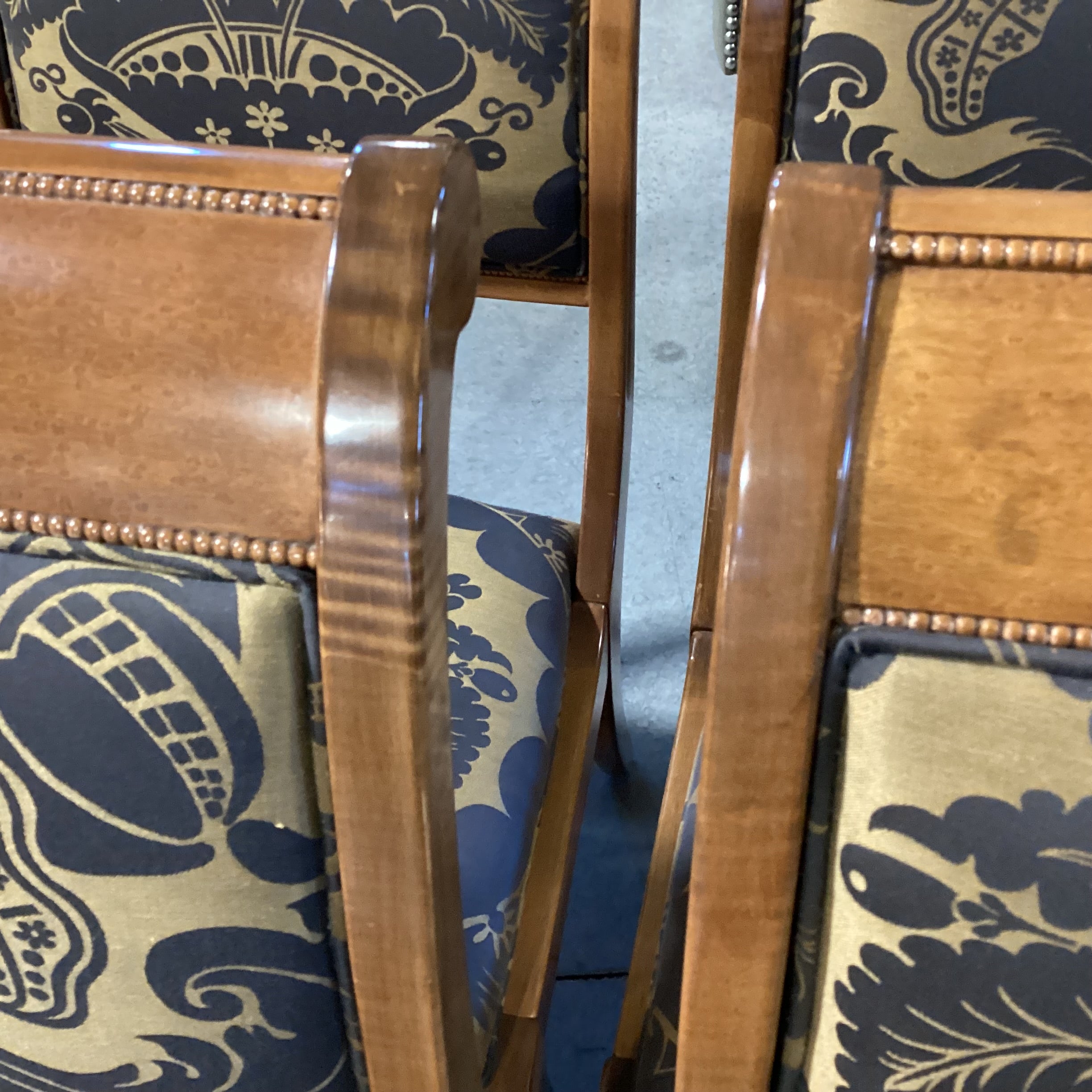 SET of 6 Carved Finished Wood Taupe Brown & Gold Art Deco Floral Dining Chairs 22"x 27"x 39"