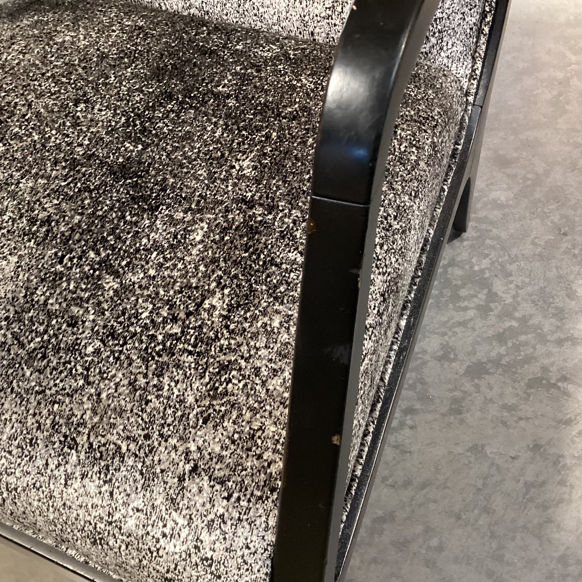 Jean Louis Denoit for Baker Jasper Black Lacquer & Gold Wood with Black & White Raised Chenille Accent Chair 23"x 28"x 42"