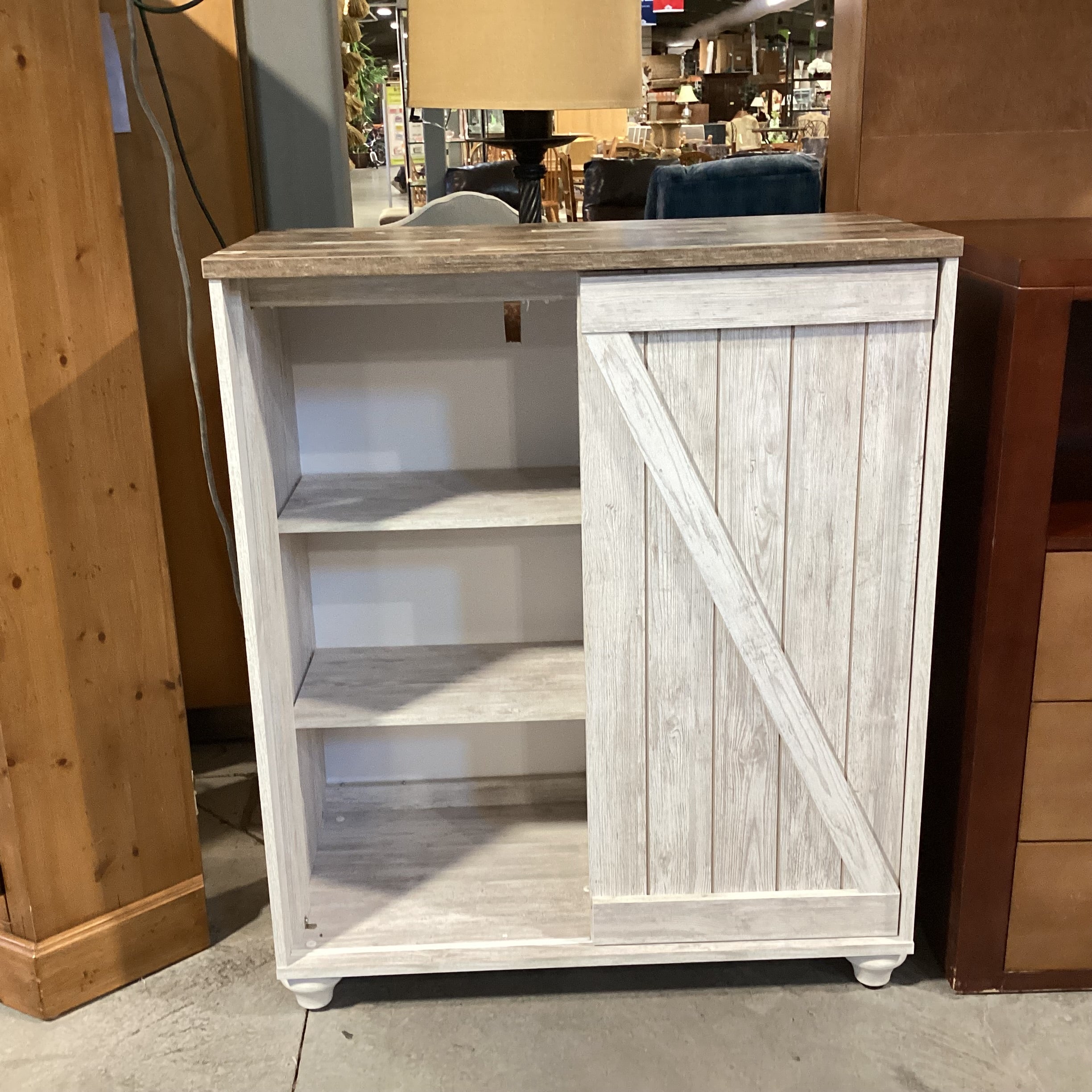 Ashley Furniture Willowton Washed White & Multi Wood Style Laminate 4 Drawer Sliding Door with Shelves Chest Dresser 39.5"x 19.5"x 46.5"