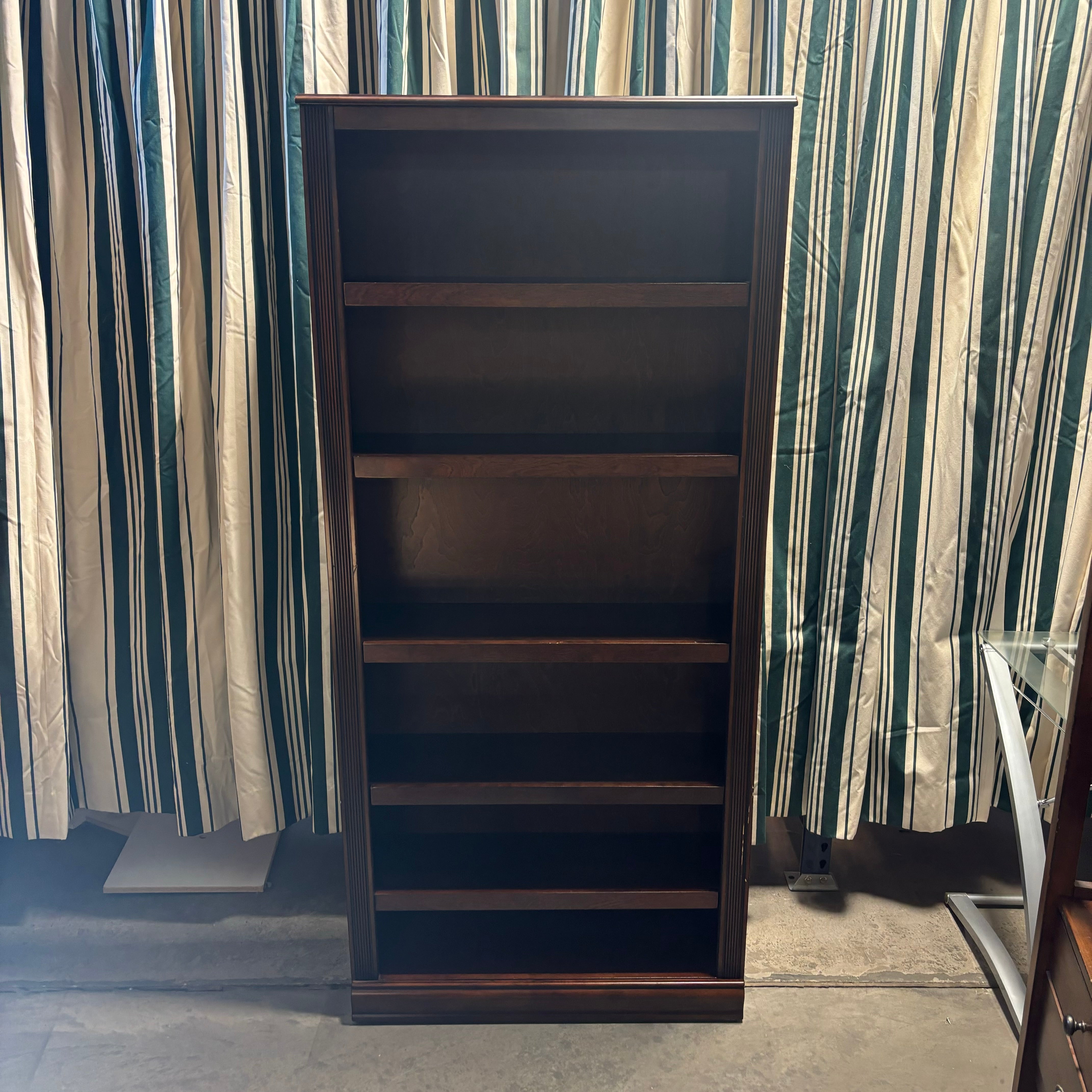 Solid Dark Finish Carved Wood with 4 Adjustable Height Shelves Bookcase 35"x 12"x 75"