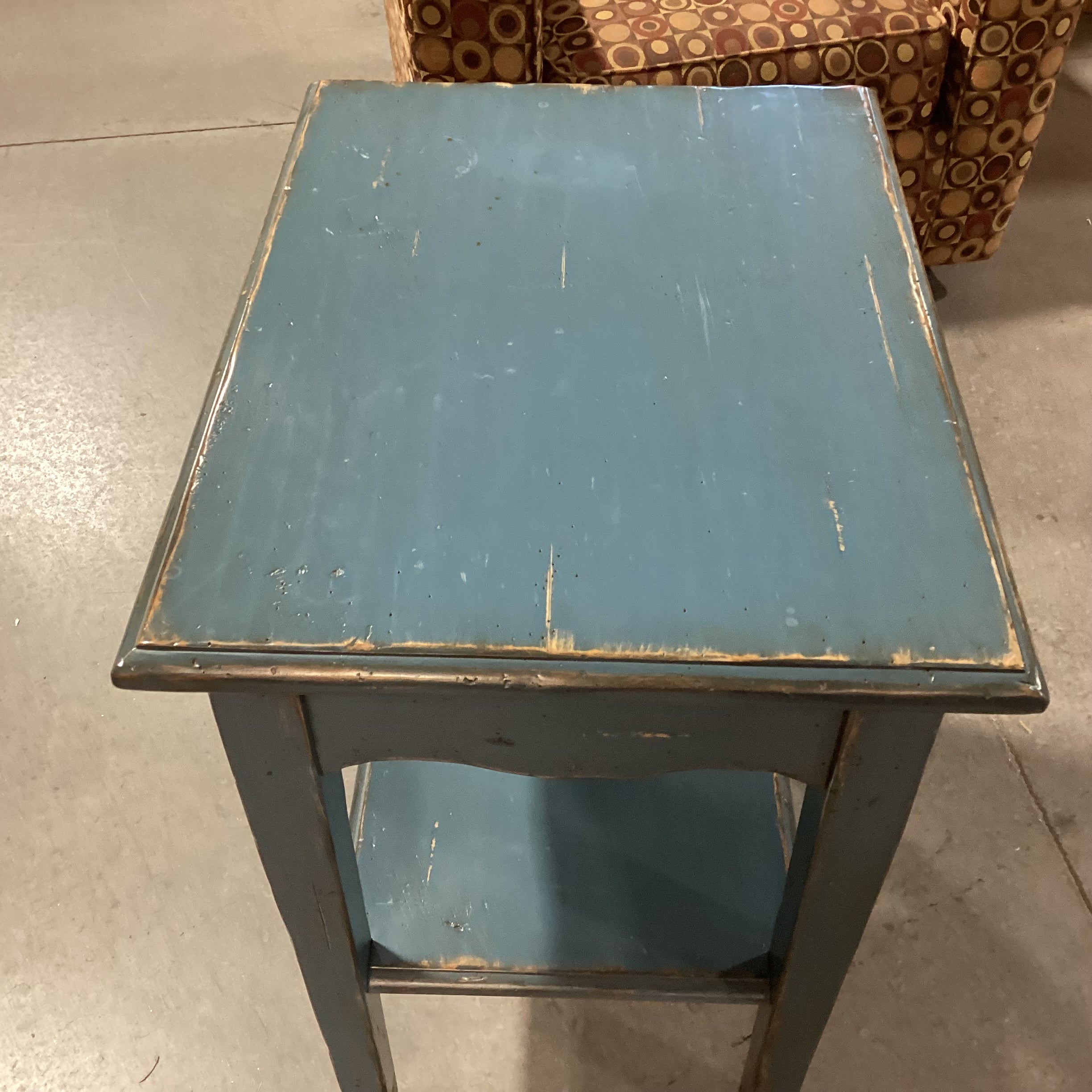 Woodland Furniture Blue Distressed Carved Wood End Table 24"x 18"x 28"