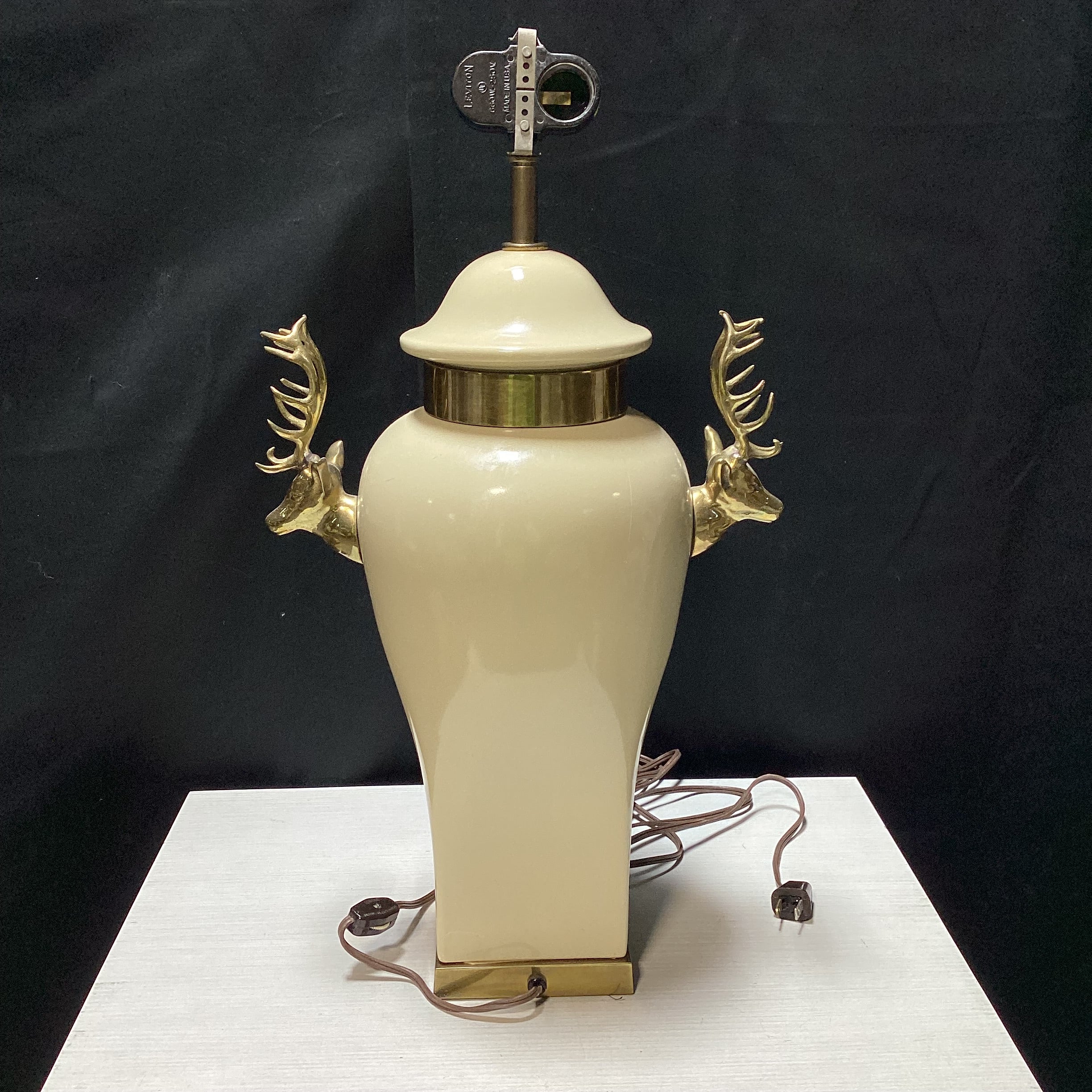 Vintage Urn Style Table Lamp With Brass Stags 13" x 21"