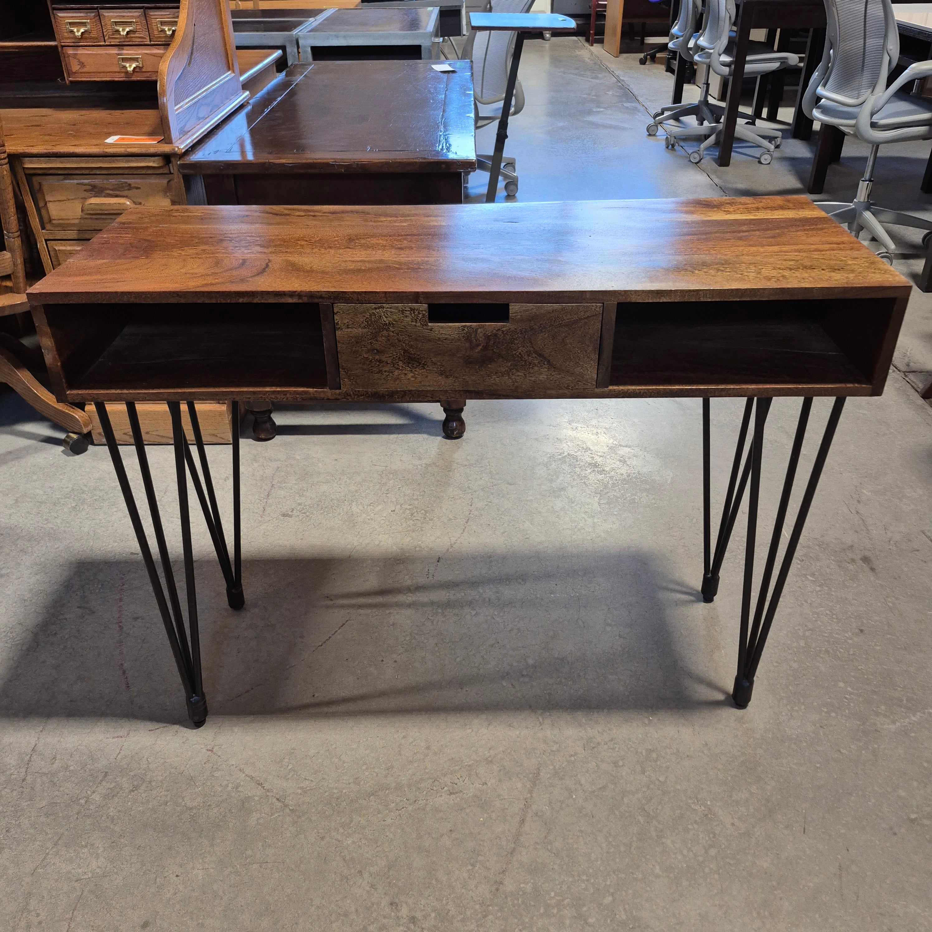 Medium Wood Finish 1 Drawer Desk 42.5"x 16"x 31"