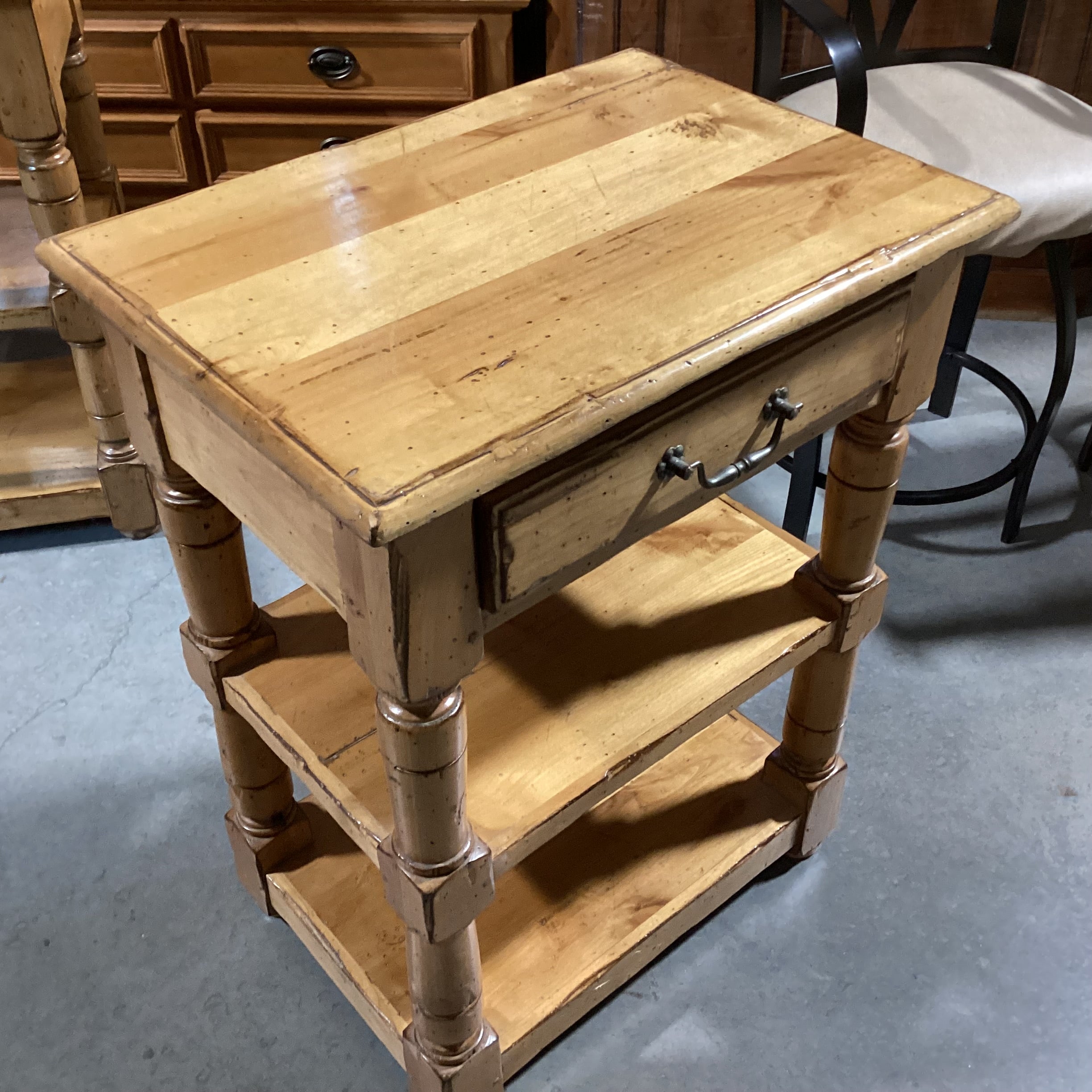 Golden Distressed Carved Wood 3 Tiered 1 Drawer End Table 25"x 18"x 33"