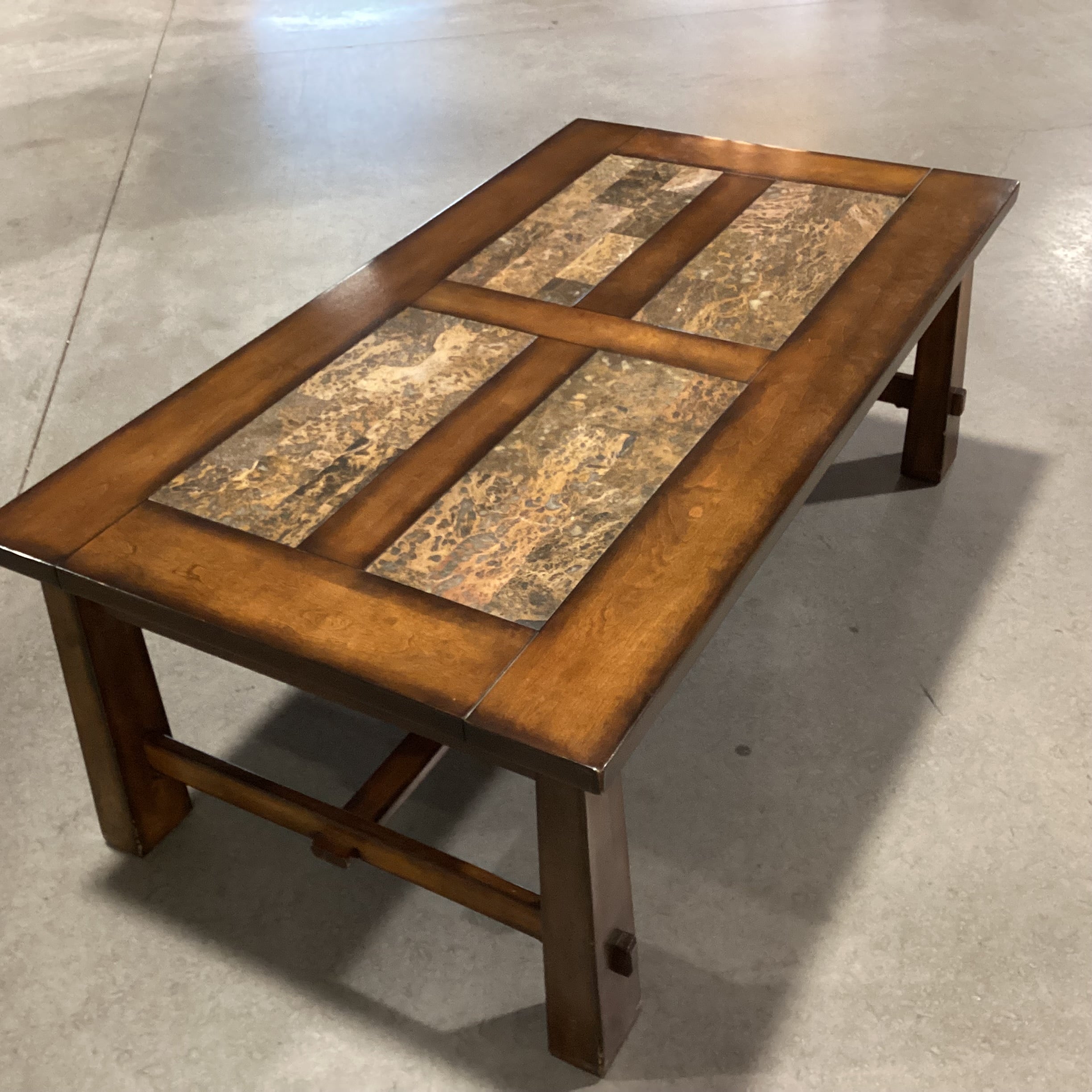 Dark Finish Wood & Faux Stone Coffee Table 50"x 28"x 18.5"