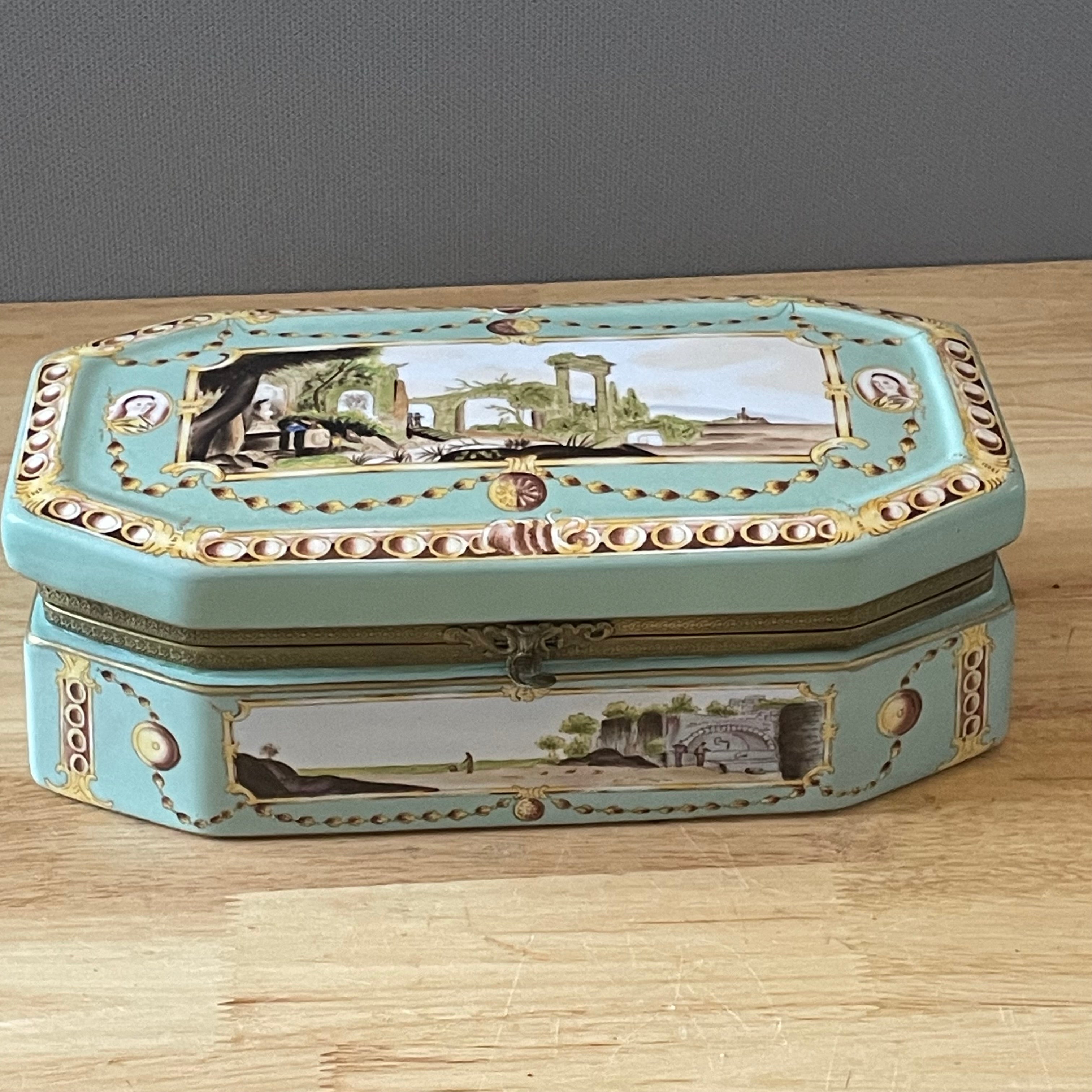 Vintage Meissen Style Reproduction Handpainted Porcelain Jewelry/Trinket Box 12"x 6.5"x 4"
