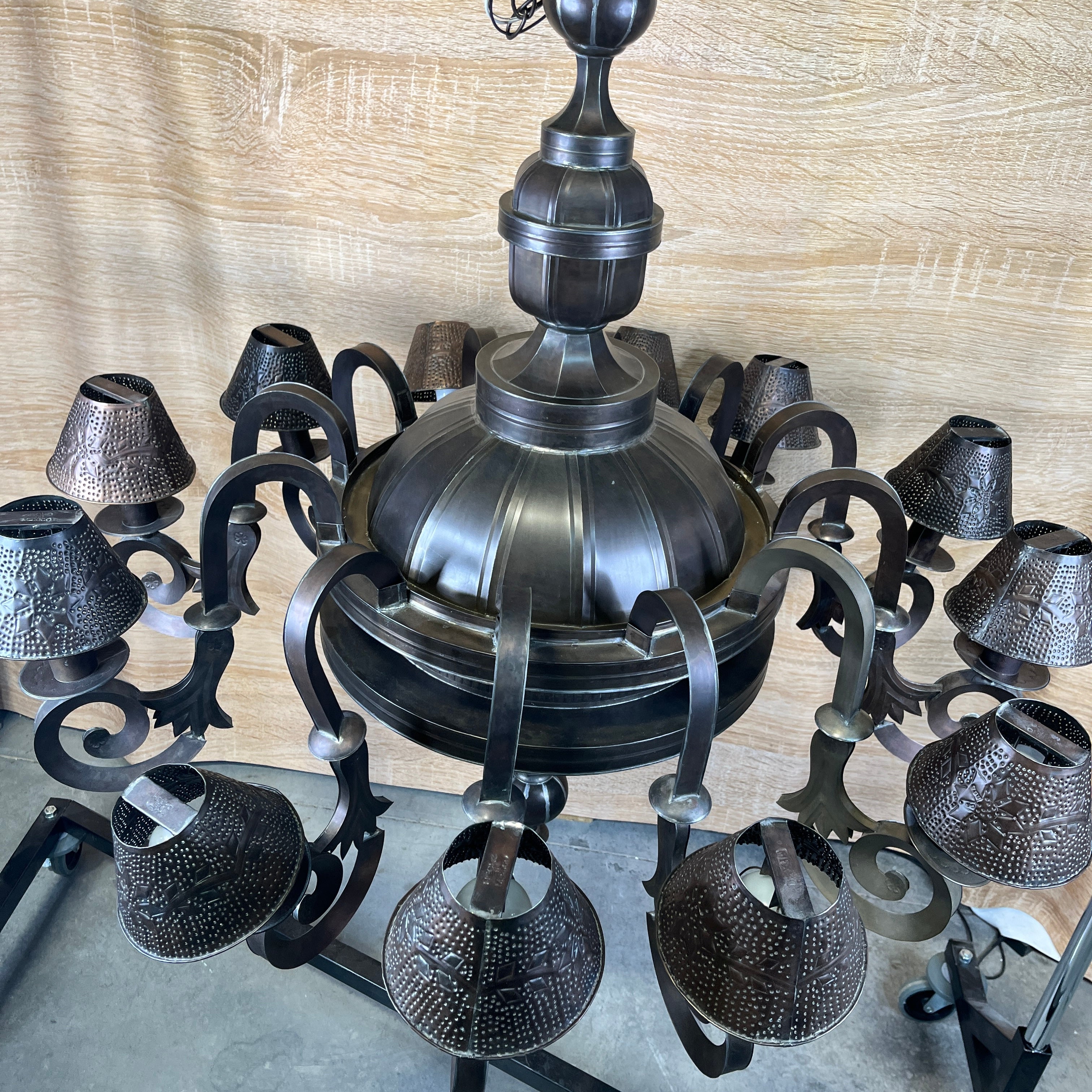 Tin Smith Artist San Miguel 12-Light Perforated Tin Chandelier 48" Diameter x 48"-64"