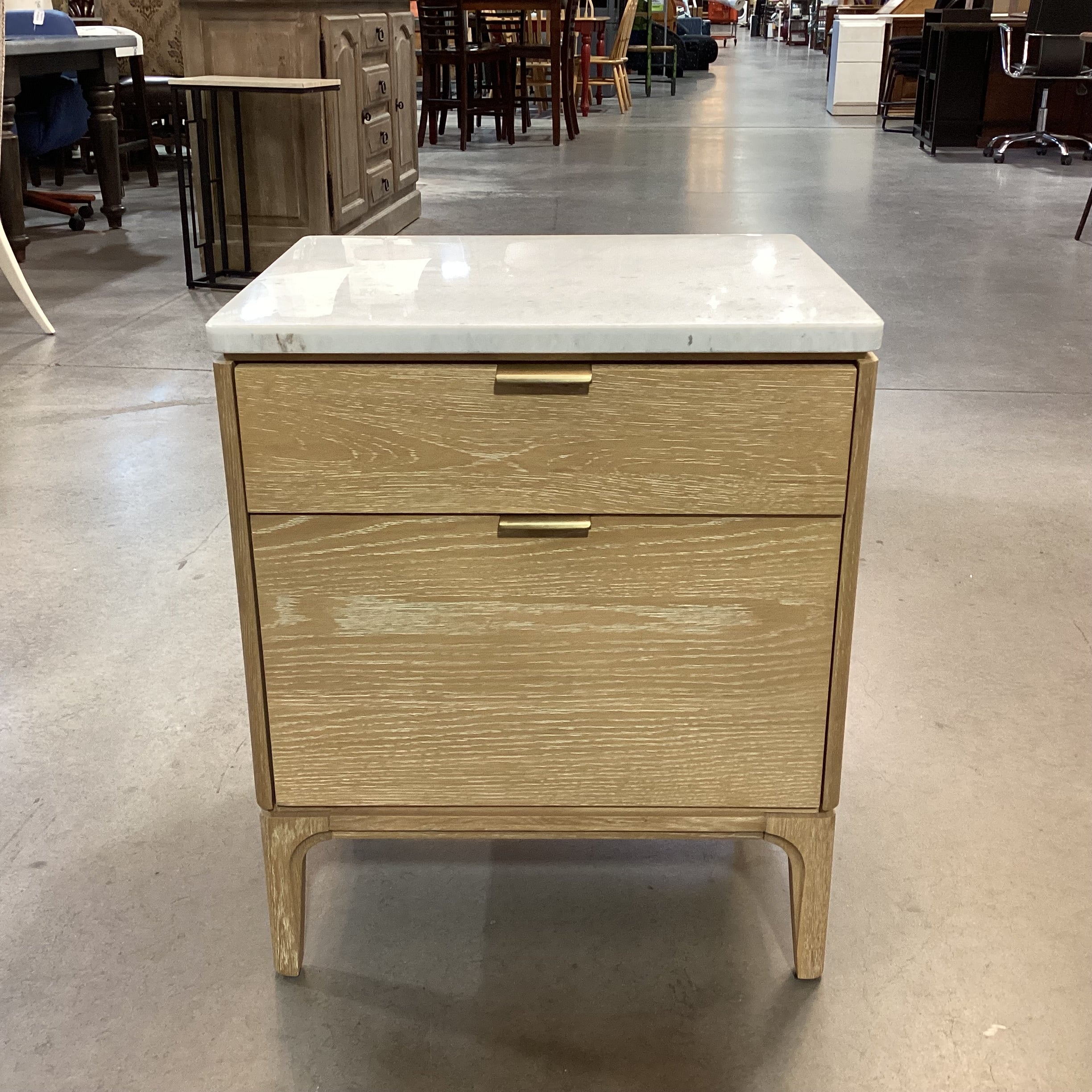 Williams Sonoma Parker Marble Top & Washed Oak 2 Drawer Nightstand 21"X 18"X 25.5"