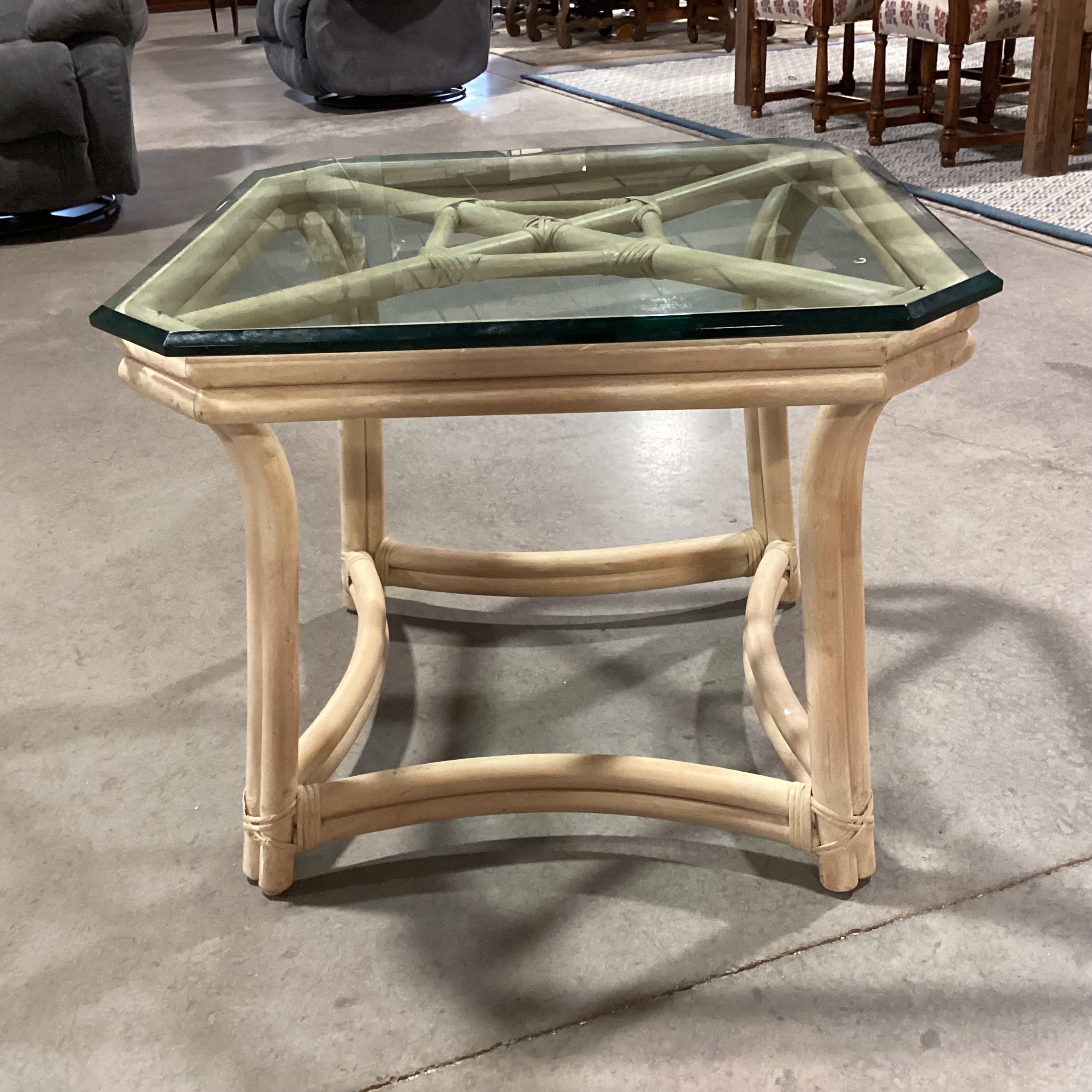 Washed Rattan & Glass End Table 26.5"x 26.5"x 22"