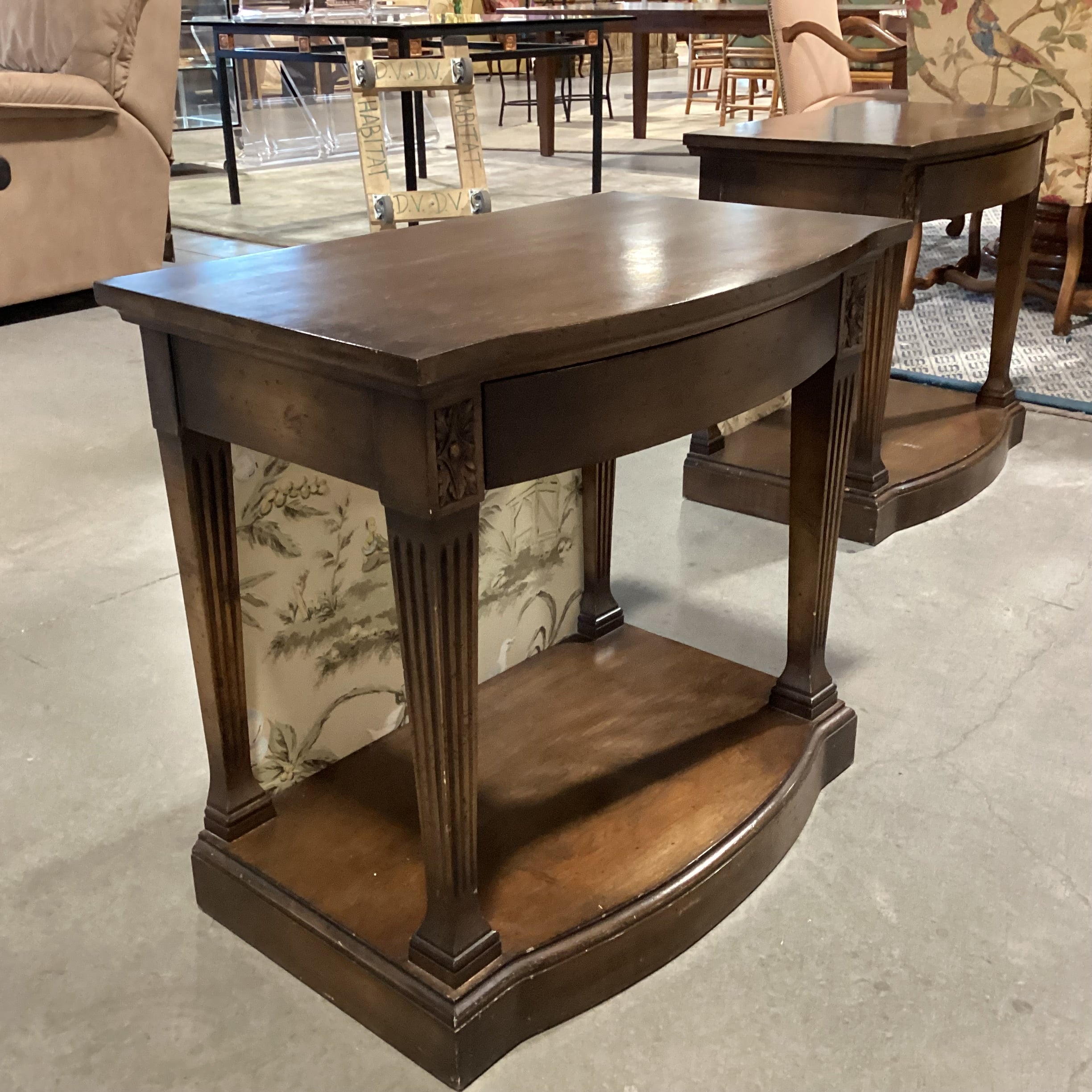 Vintage Finished Wood & Veneer with Fabric Back 1 Drawer End Table 28"x 18"x 26"