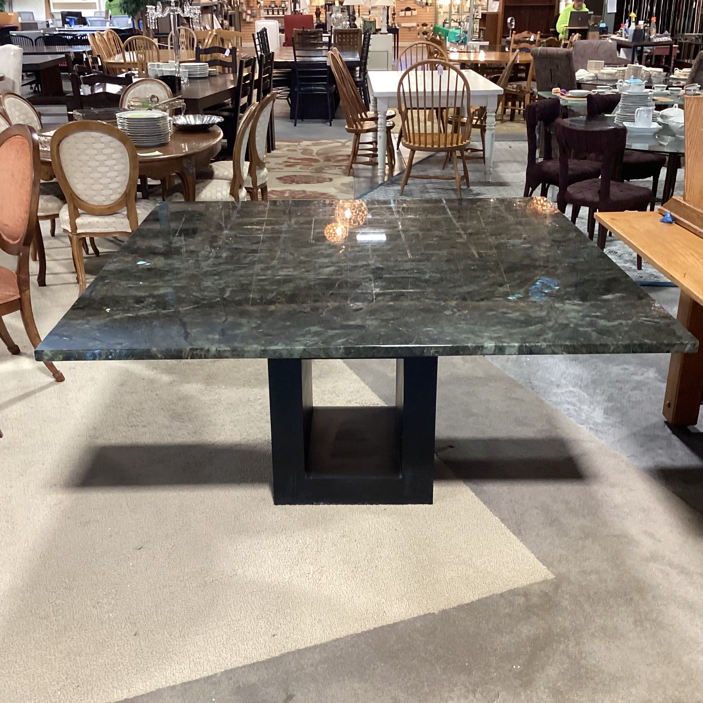 Custom Labradorite Square Top & Metal Modern Base Dining Table 60"x 60"x 30"