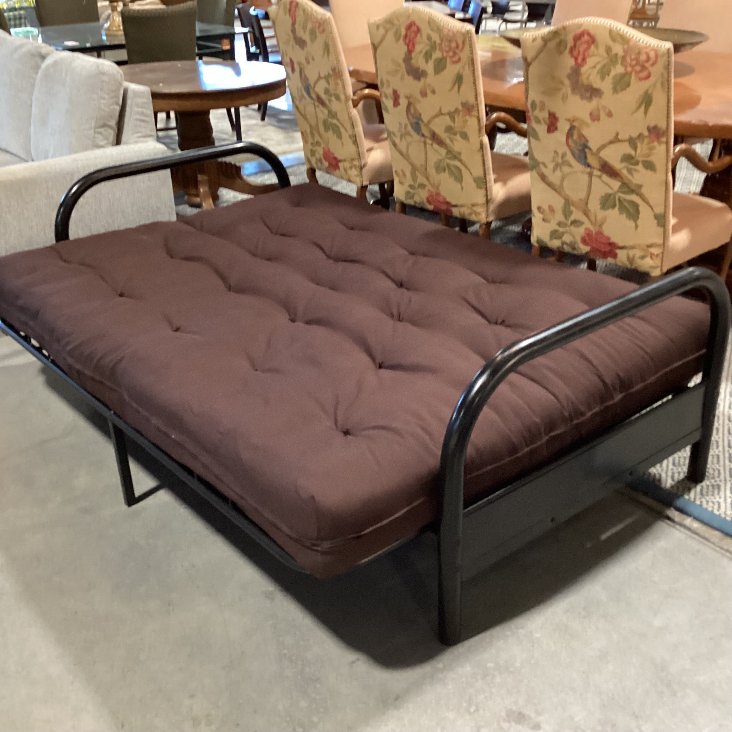Black Metal Frame & Brown Cushion Futon Sofa 80"x 44" to 53"x 35"