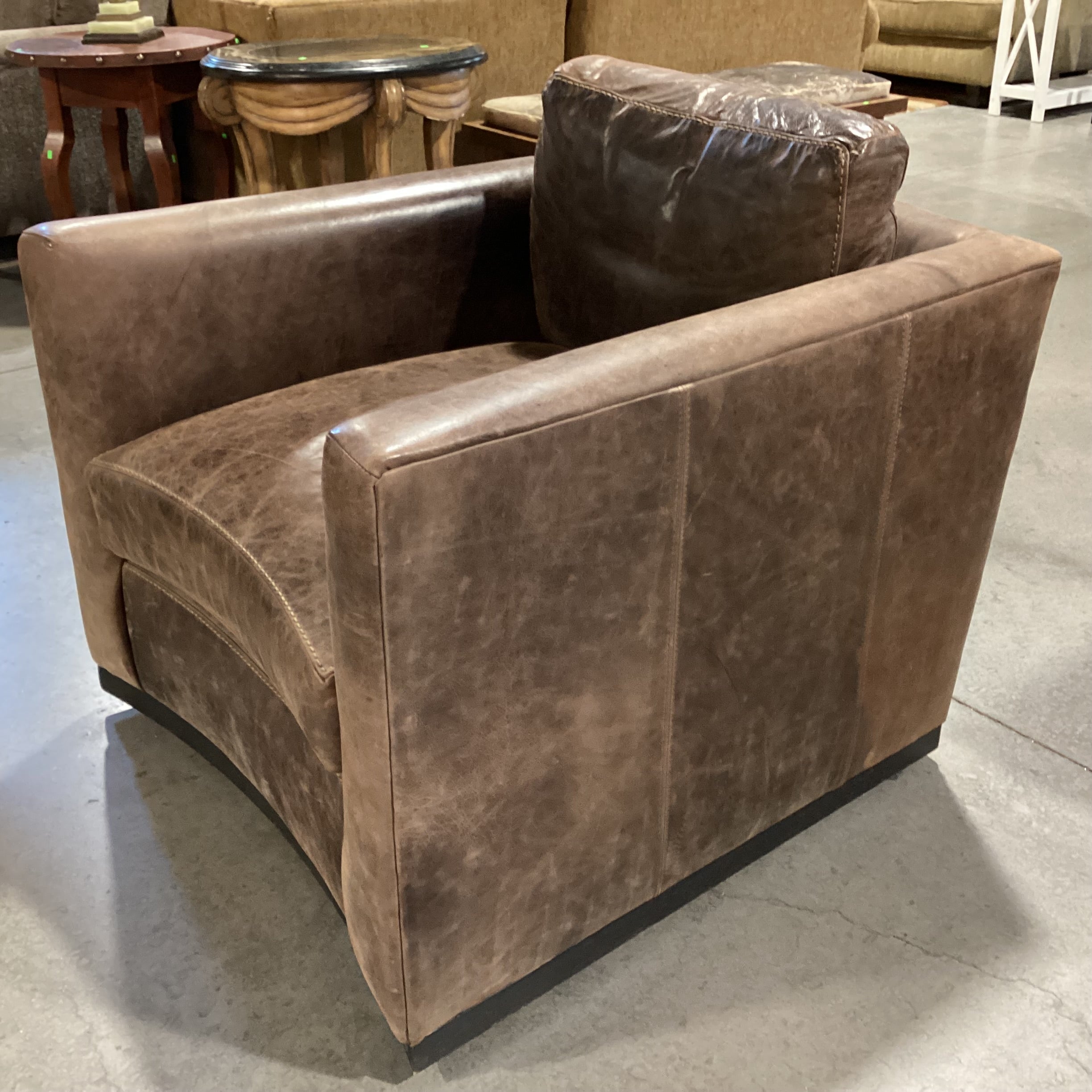 Lee Industries Distressed Leather Down Mix Track Arm Swivel Chair 34"x 39"x 28"