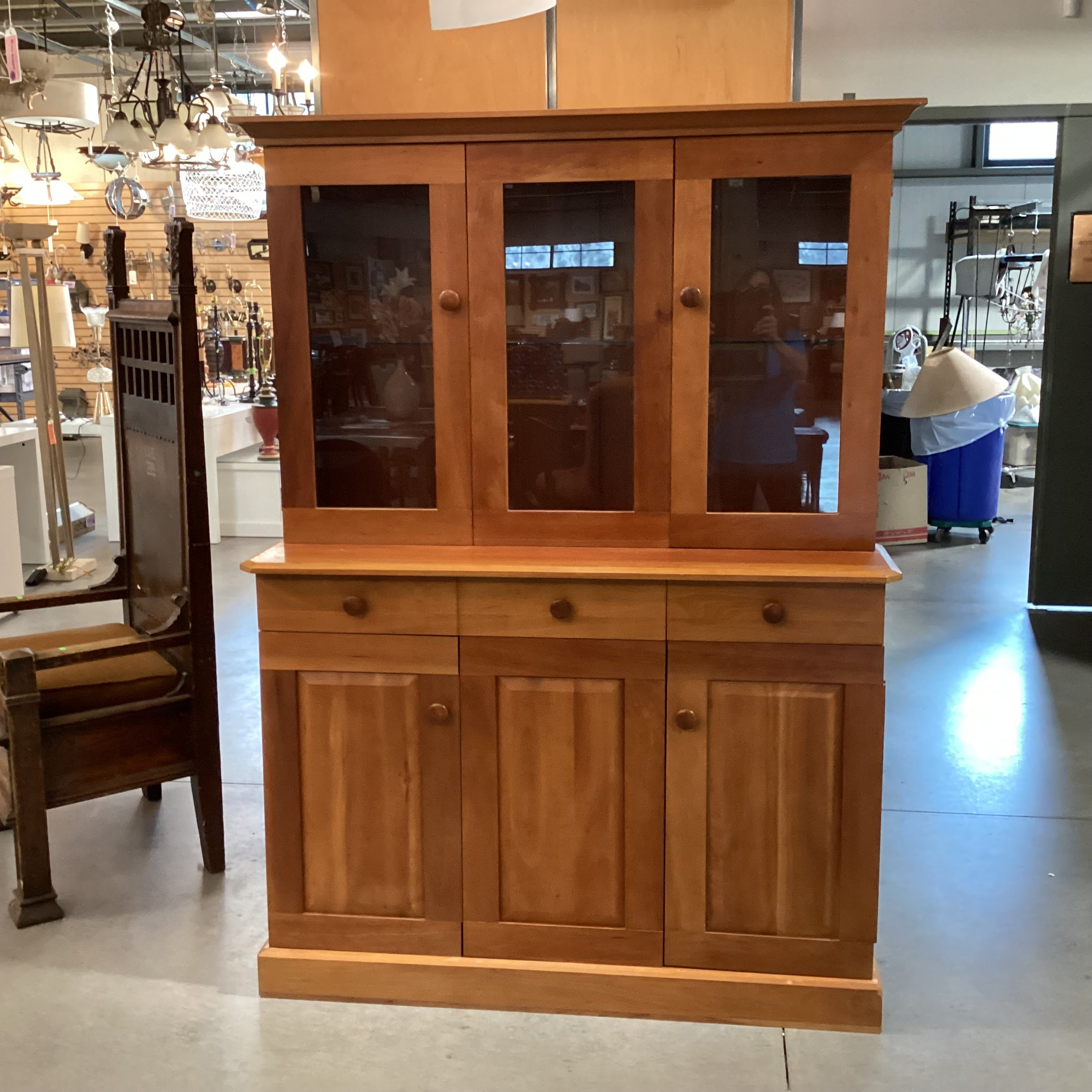 Cherry Wood & Glass 2 Drawer 4 Door China Hutch 51"x 21"x 71"
