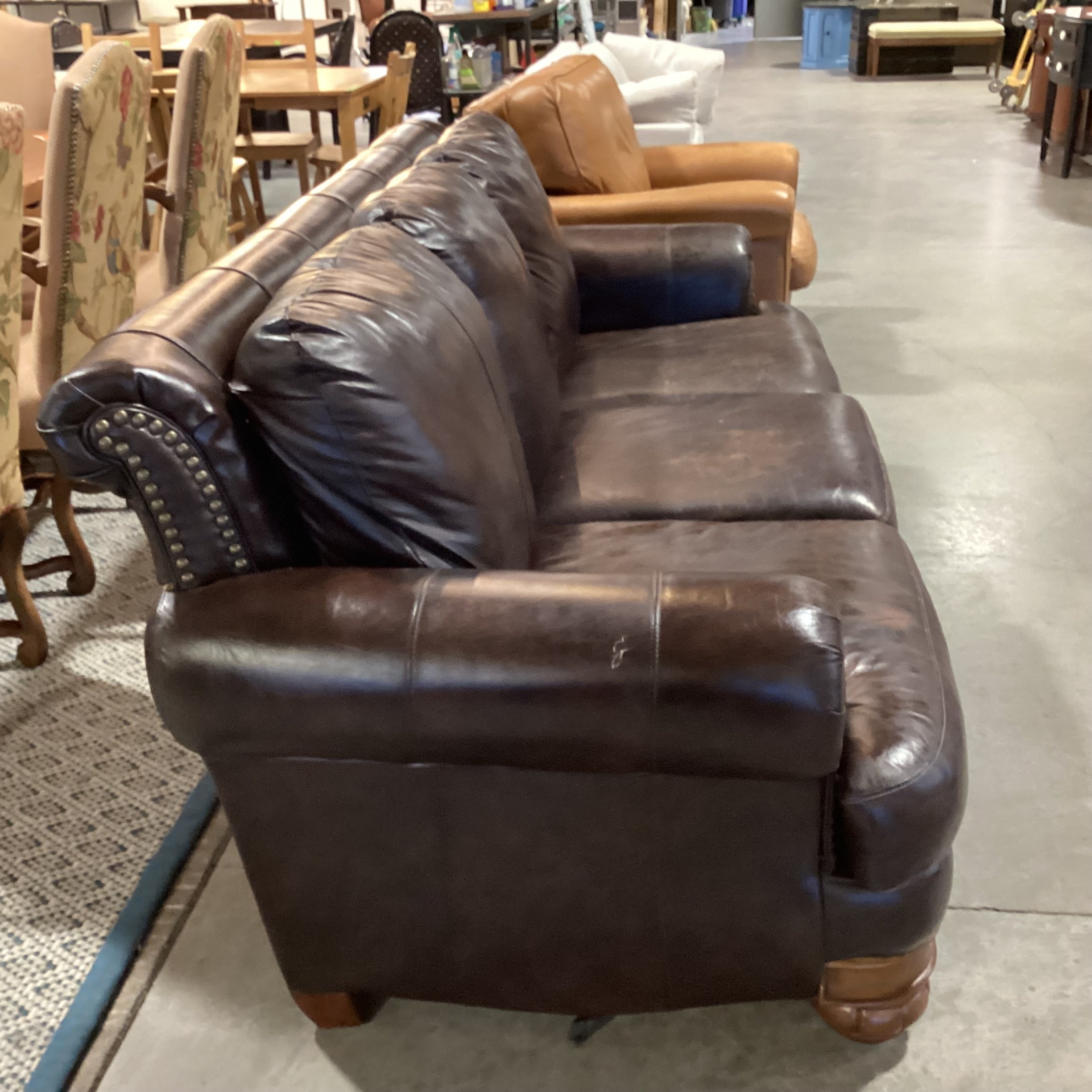 Bonded Leather Nailhead with Detailed Wood Base Sofa 88"x 34"x 35"