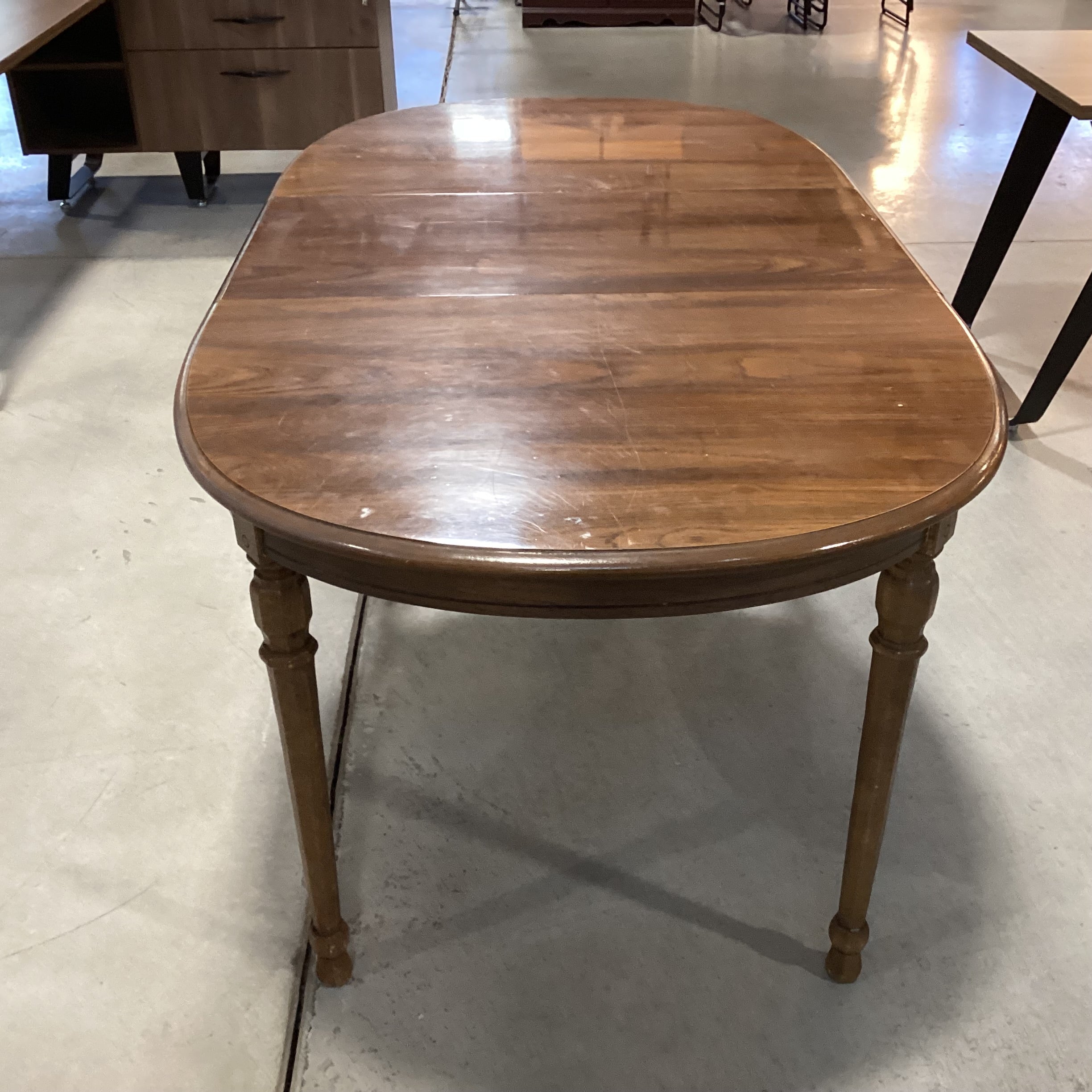 Vintage Carved Wood & Veneer 1 Leaf Oval Dining Table 70"x 38"x 29.5"