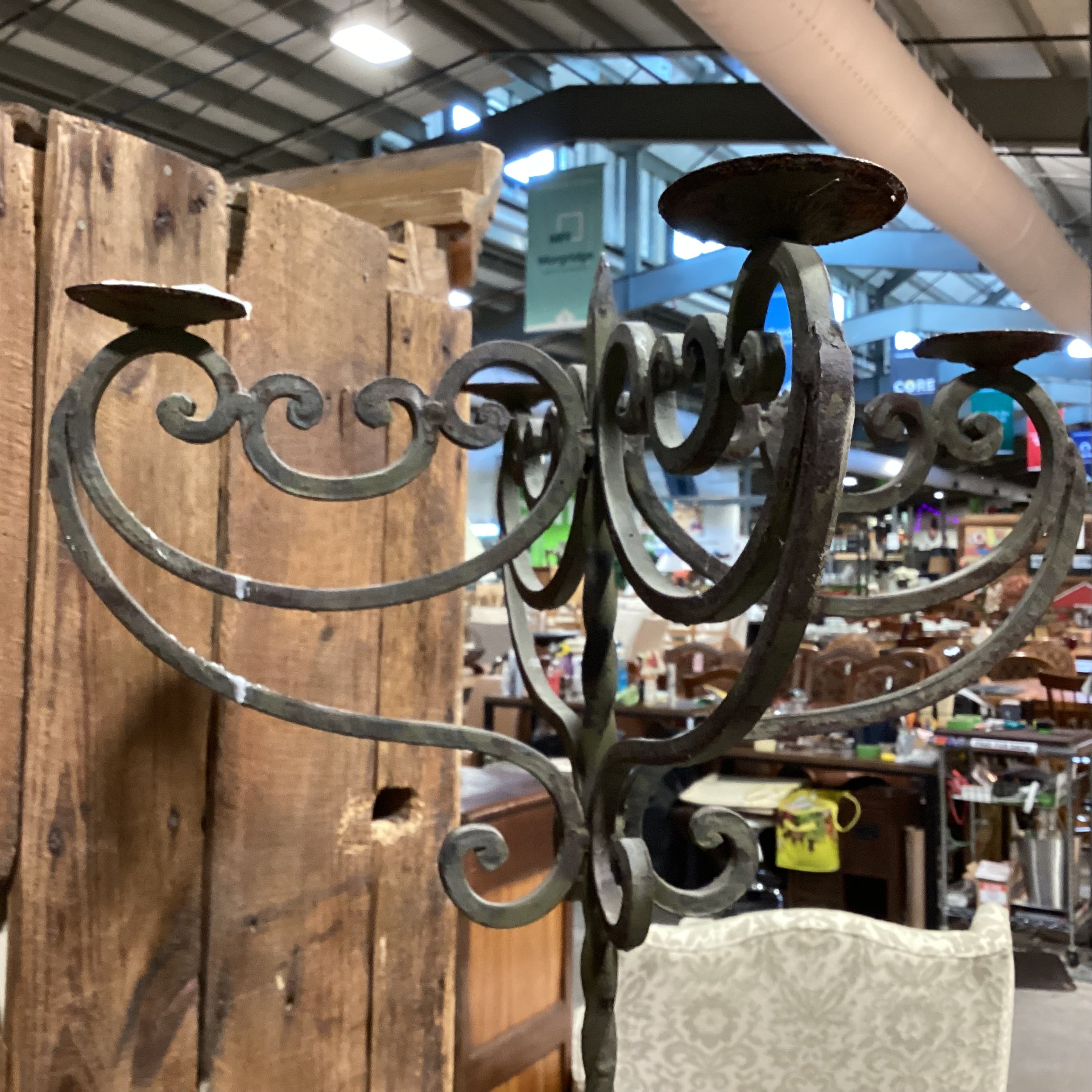 Vintage Ornate Wrought Iron Candelabra 24" Diameter x 73"