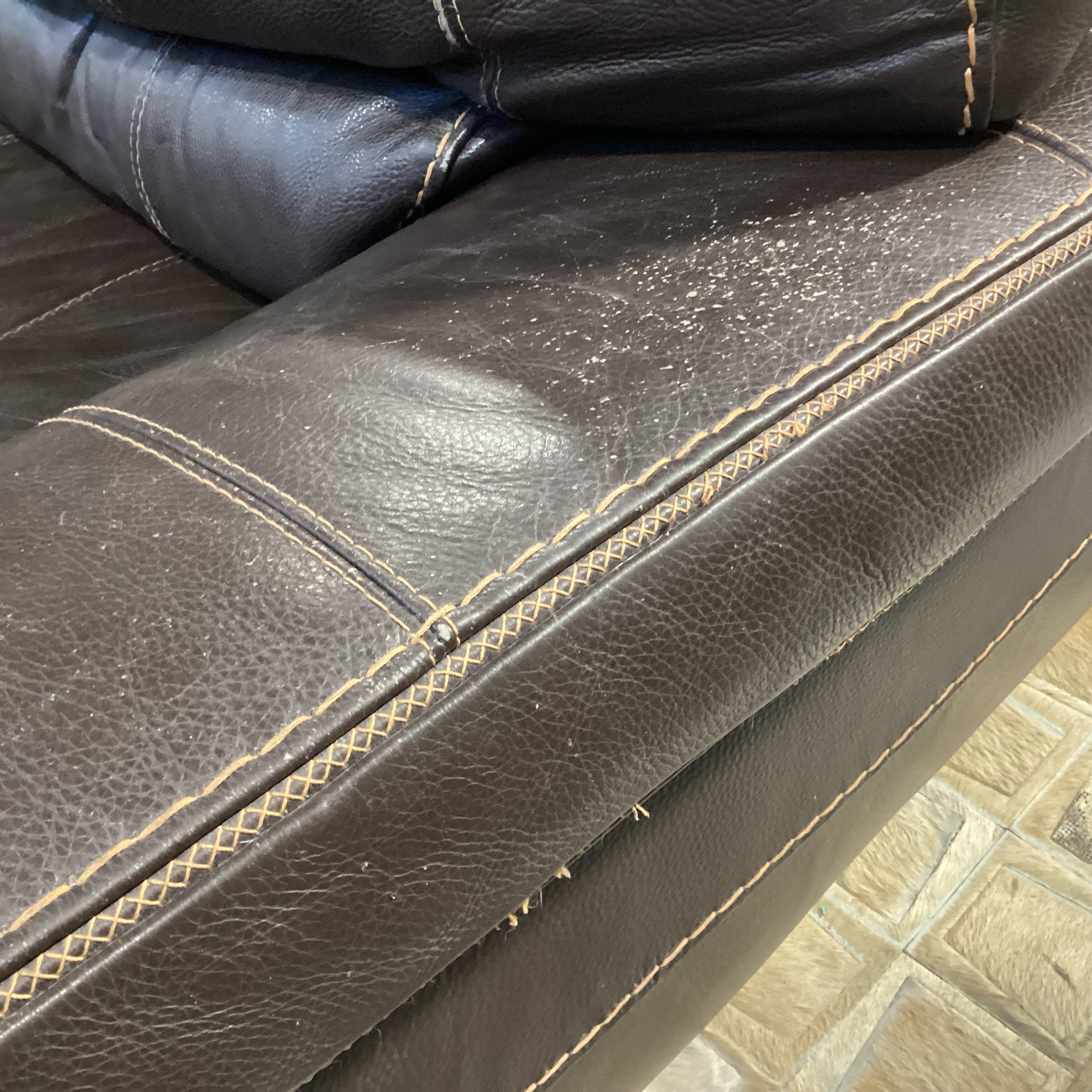 Textured Leather with Stitching Detail Sofa 91"x 41"x 26"