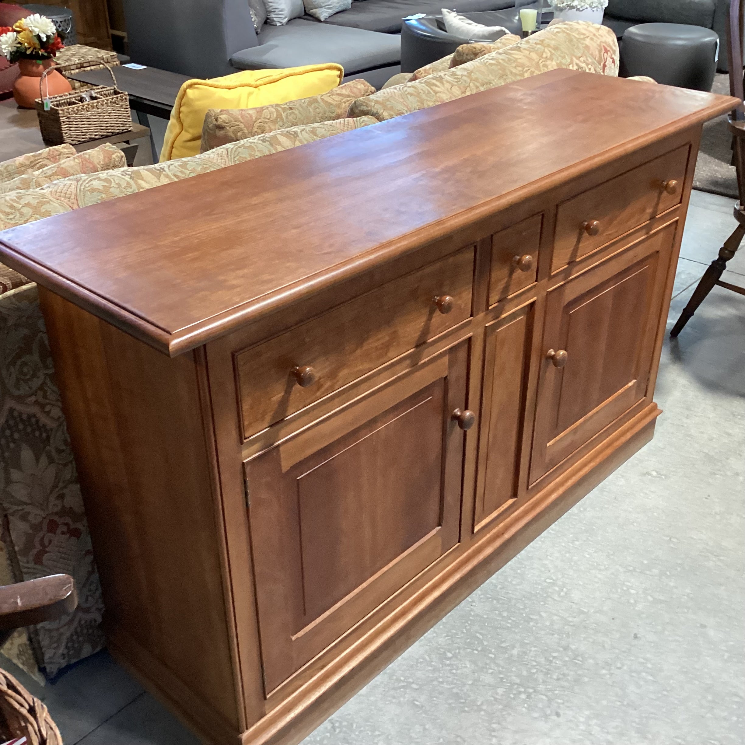 Solid Cherry 3 Drawer 2 Door with Shelves Sideboard Buffet 60"x 18"x 35.5"