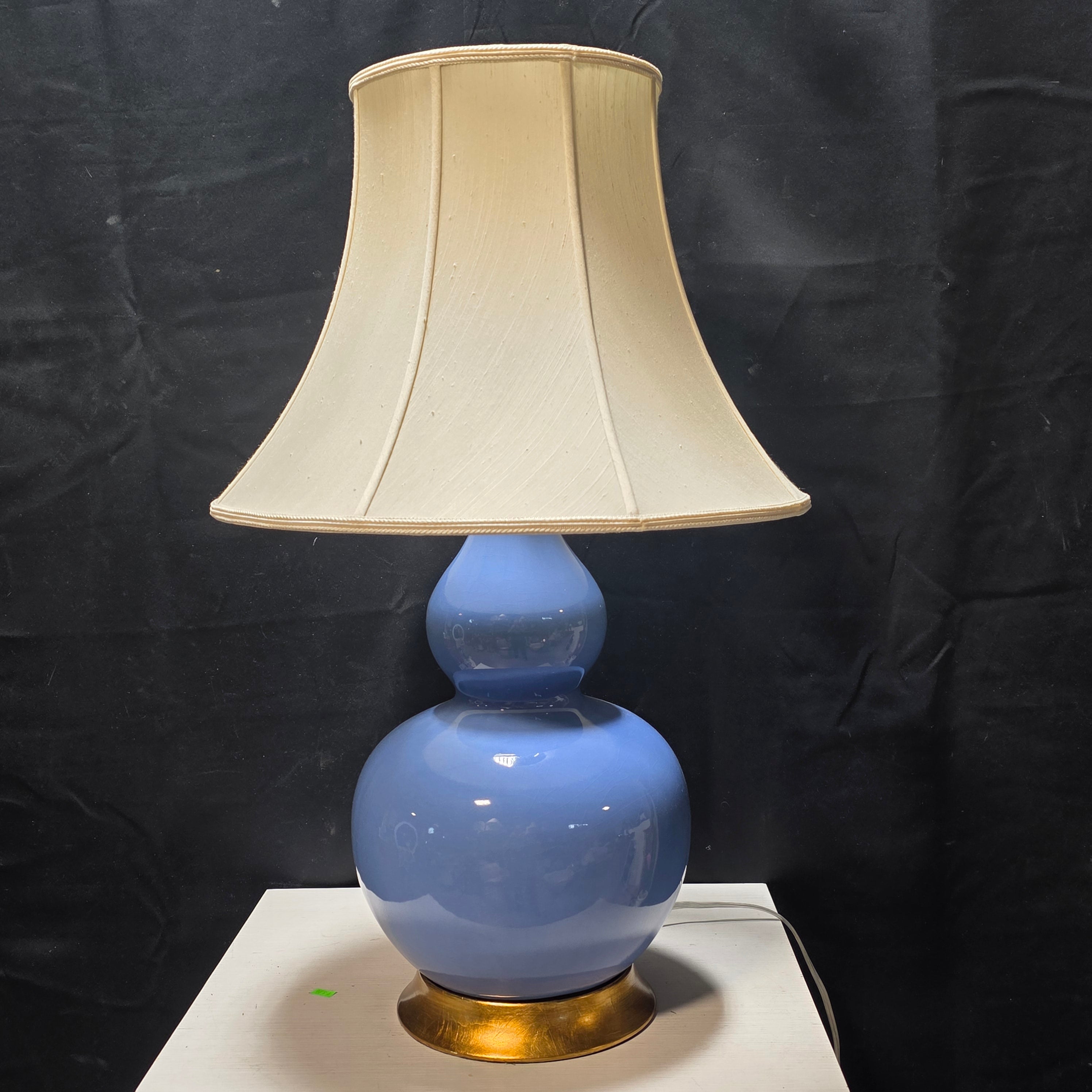 Neiman Marcus "Old World Design" Crackled Glass Blue Table Lamp 18"Dx29"