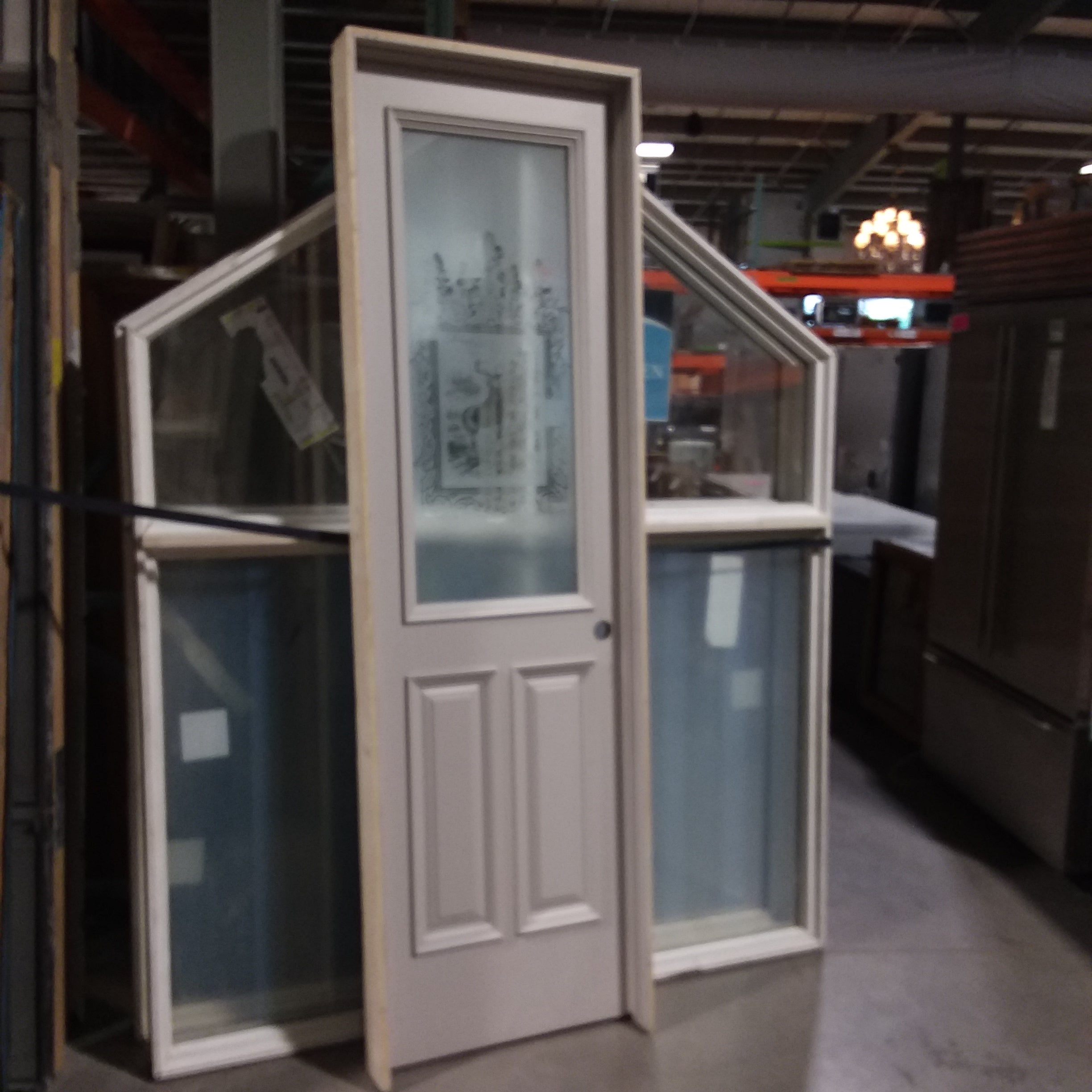 26.25"x 90.25"x 5" 3 Panel Solid Upper Panel Frosted Glass with Buck and Decor Interior Door with Jamb