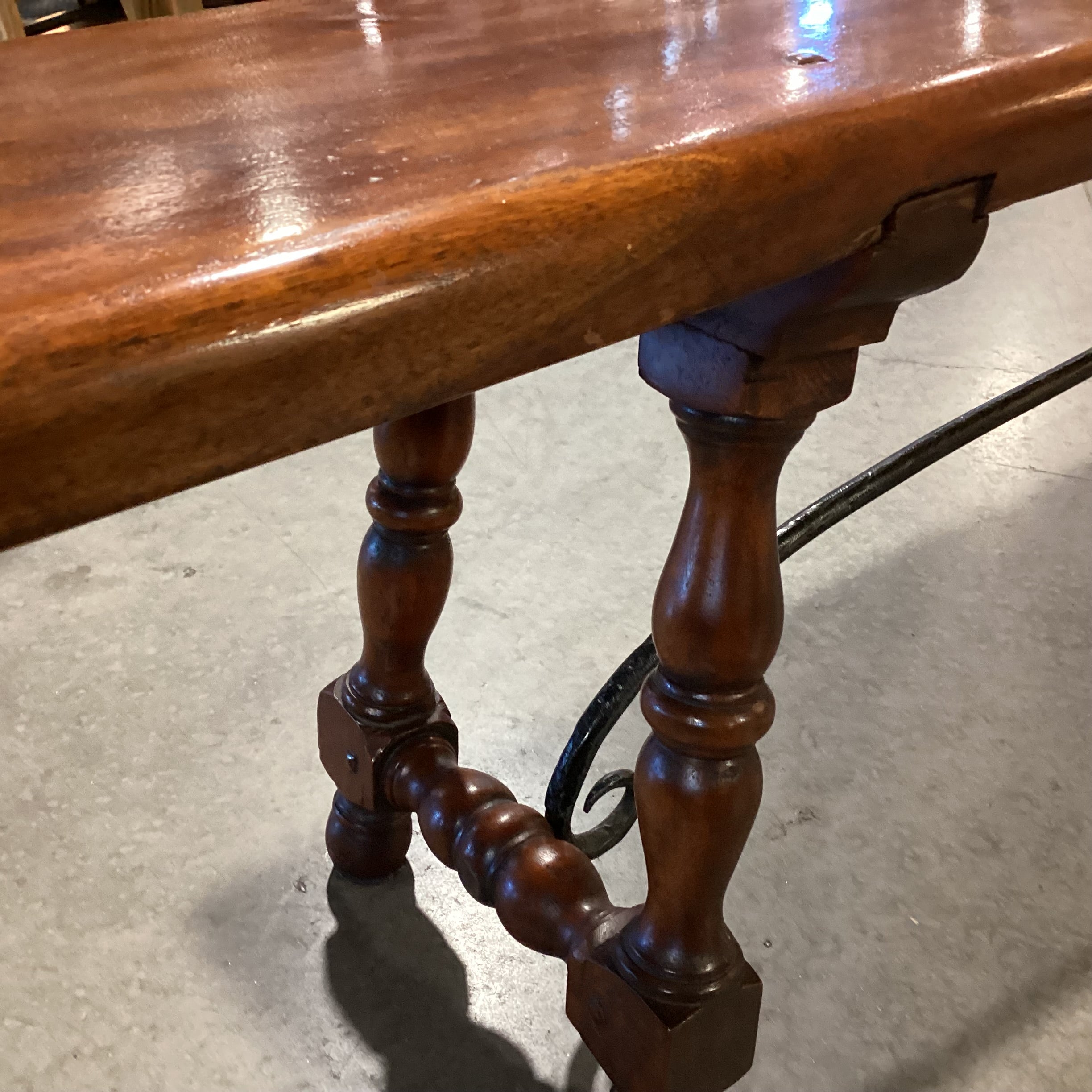 Finished Craved Wood with Iron Trestle Bench 84"x 12'x 18"