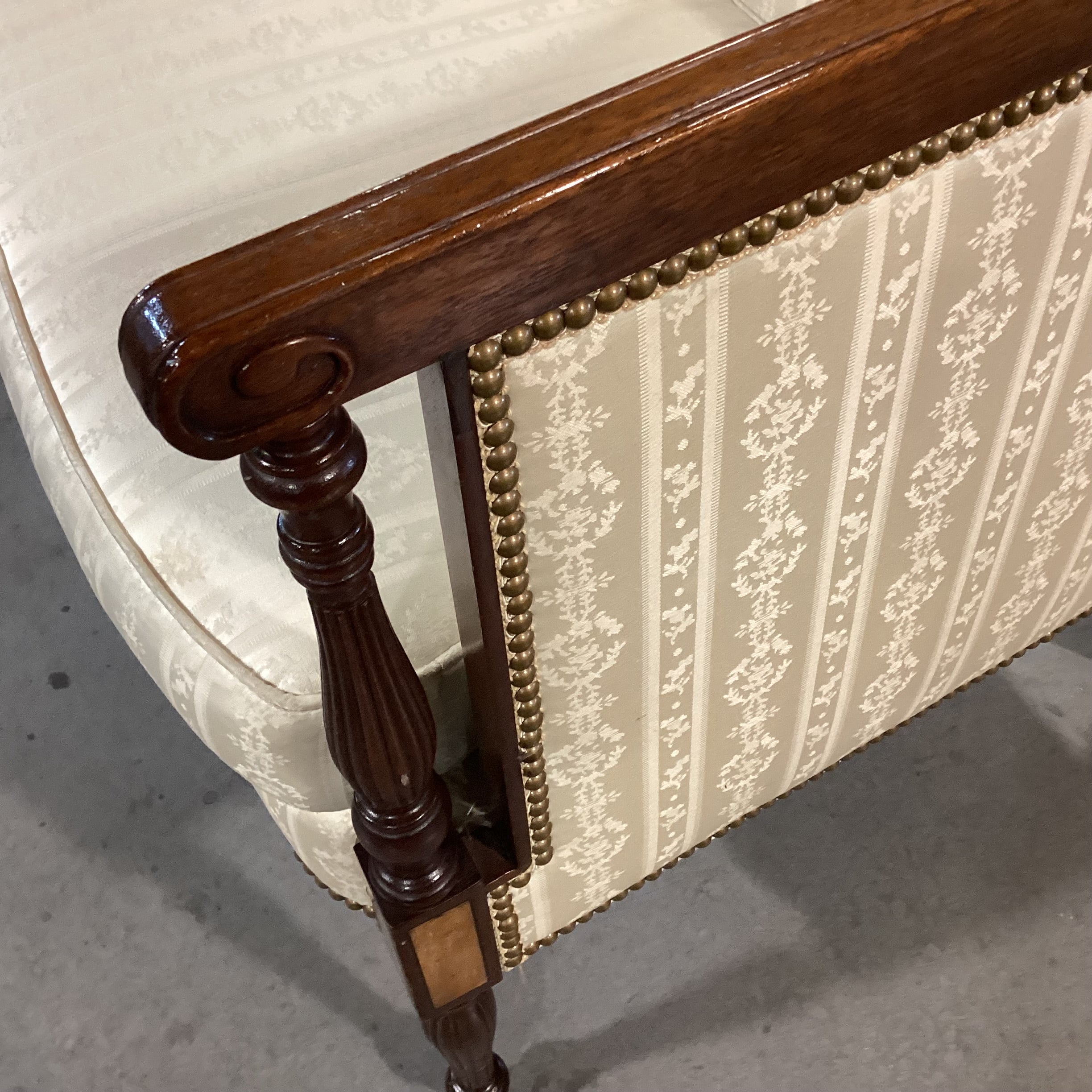 Hickory Chair Furniture Cream Ribbon with Nailhead & Carved Wood Loveseat Sofa 53"x 28"x 34"