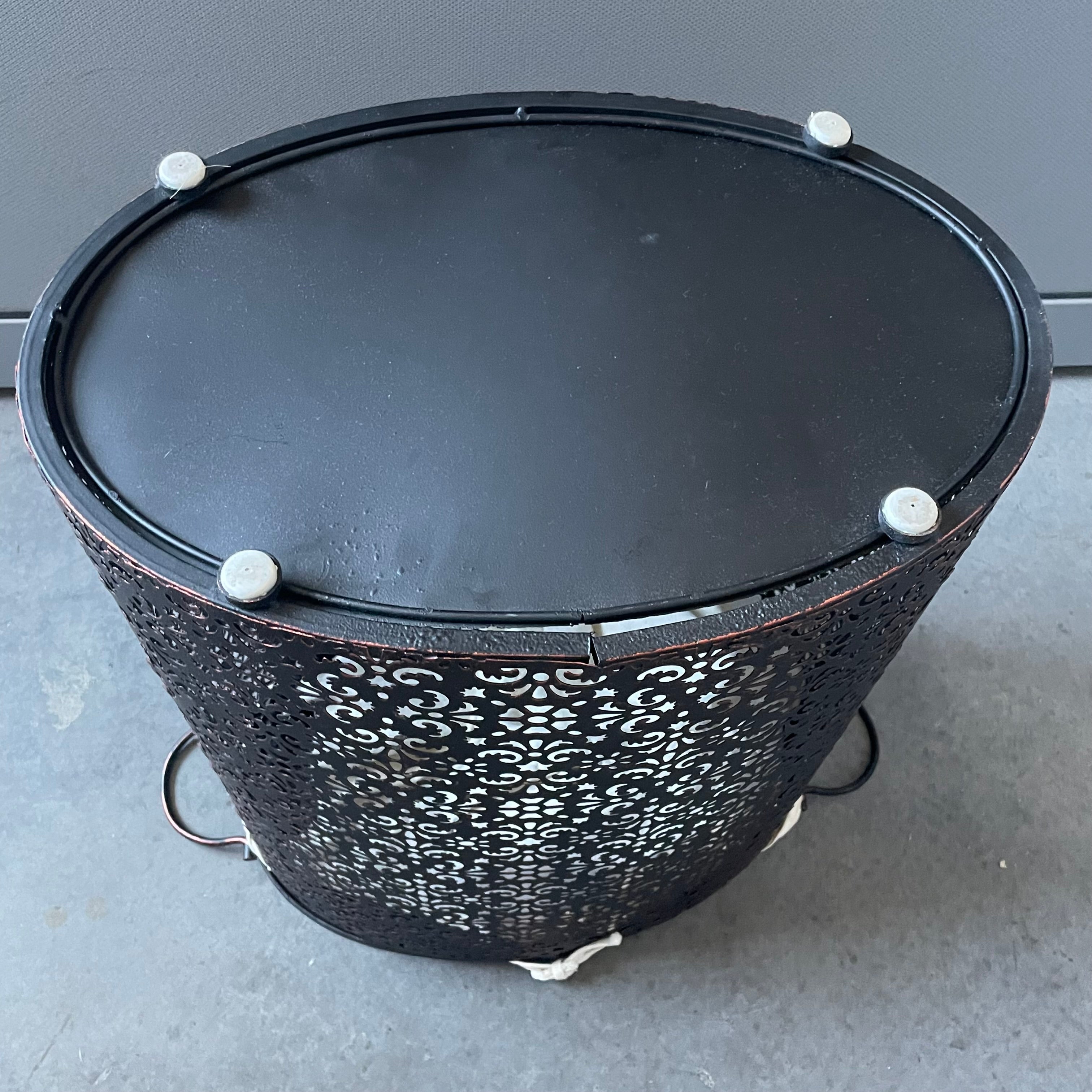 Mathiew Mategot Style Perforated Metal Ornate Design Lidded Hamper/End Table, 16"x 11"x 20.5"