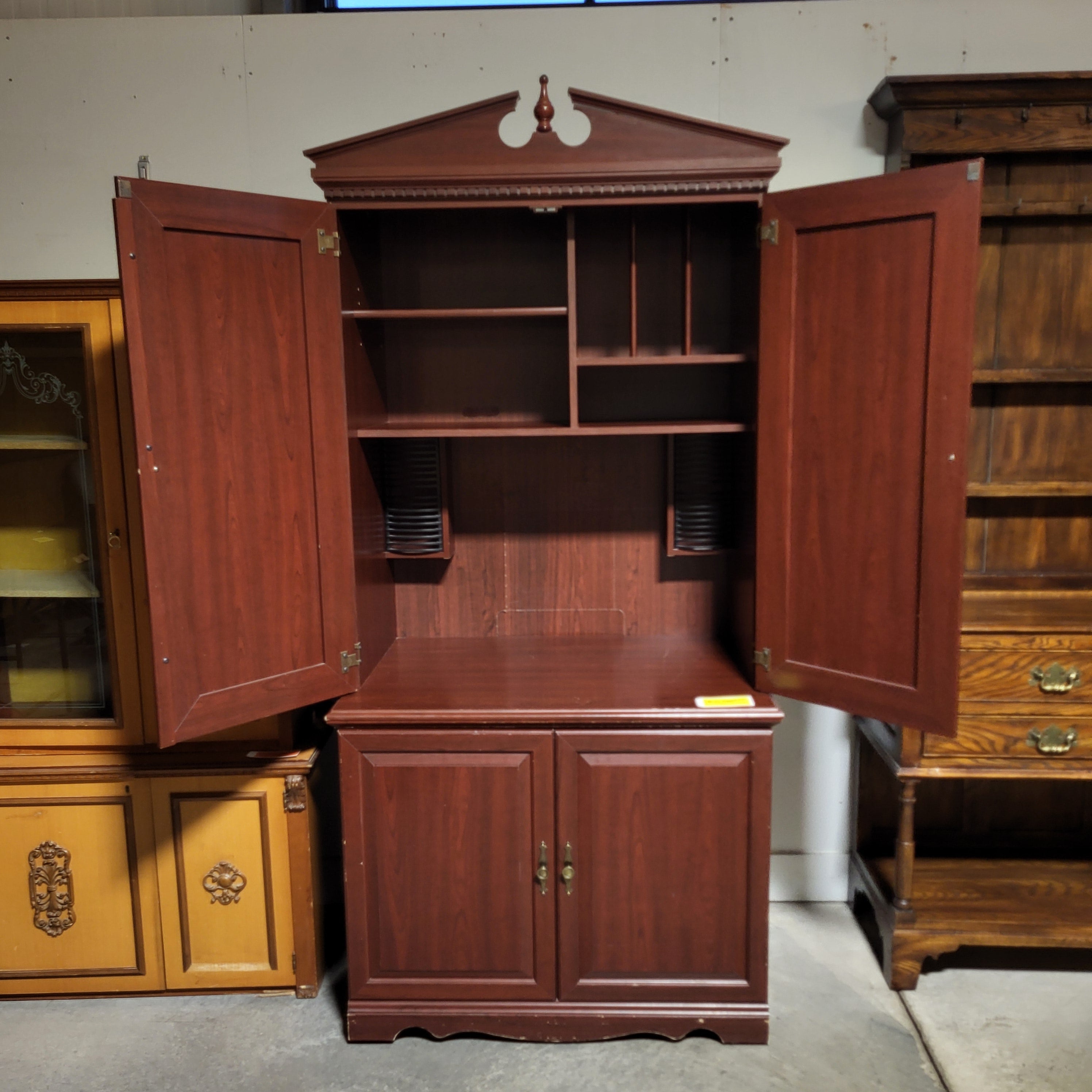 Reddish Brown Wood Finish 2 Door Armoire Style Pullout Desk 41"x 27"x 82"