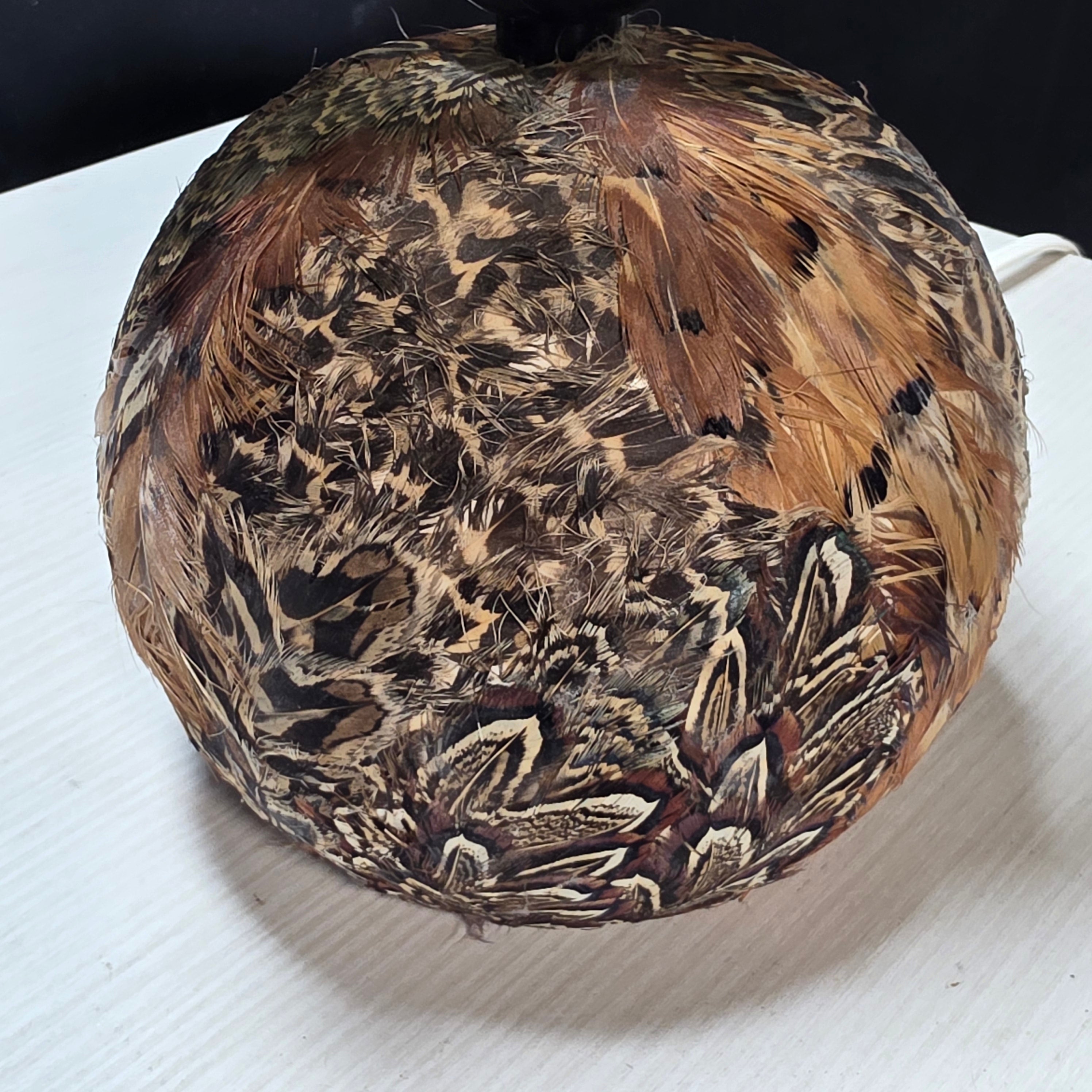 Mini Table Lamp Real Feather Base Art 6.25"x6.25"x13"