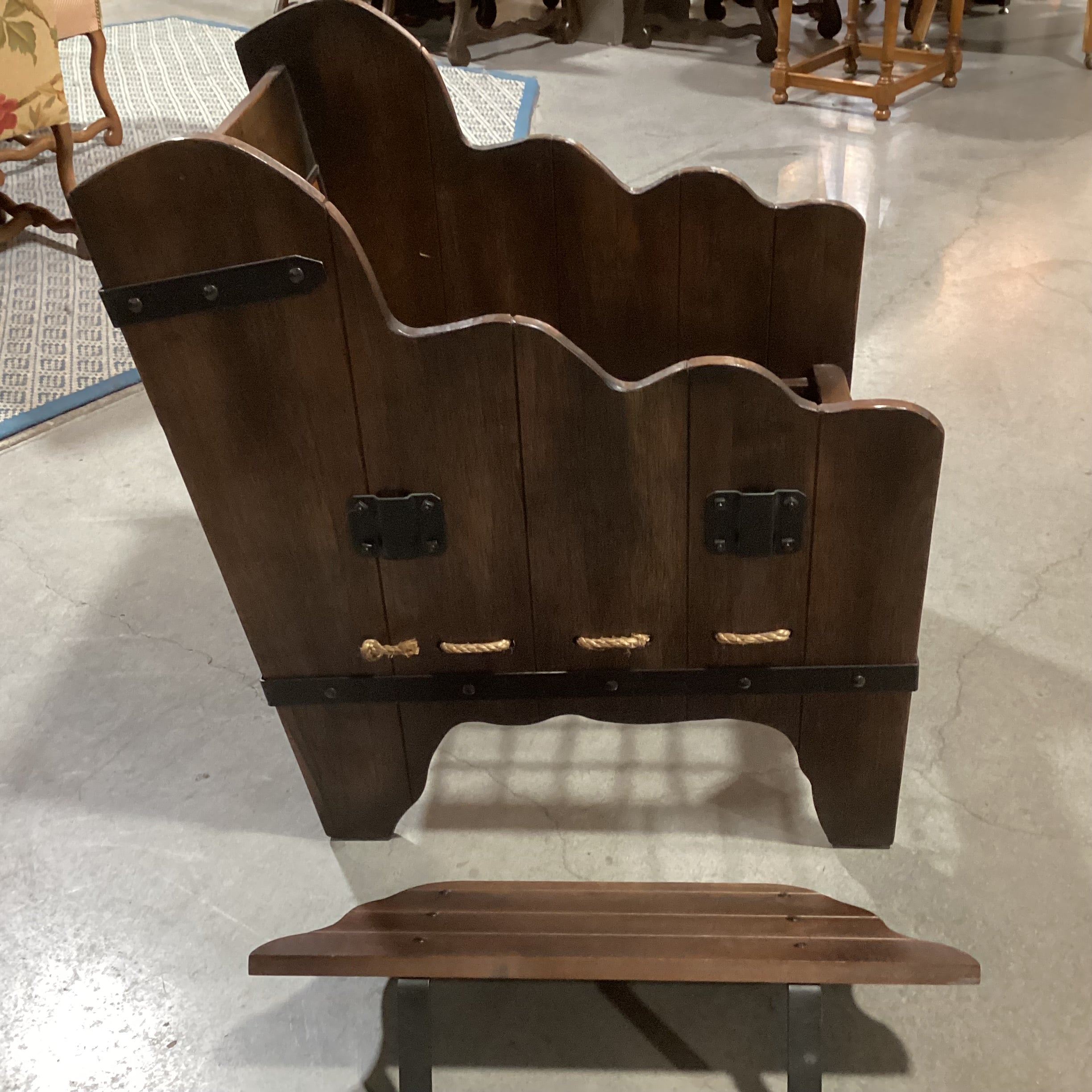 Art in Fine Forms Custom Dark Finish Plank Wood Iron & Rope Southwest Cushions with Side Table Chair 35"x 31"x 34"