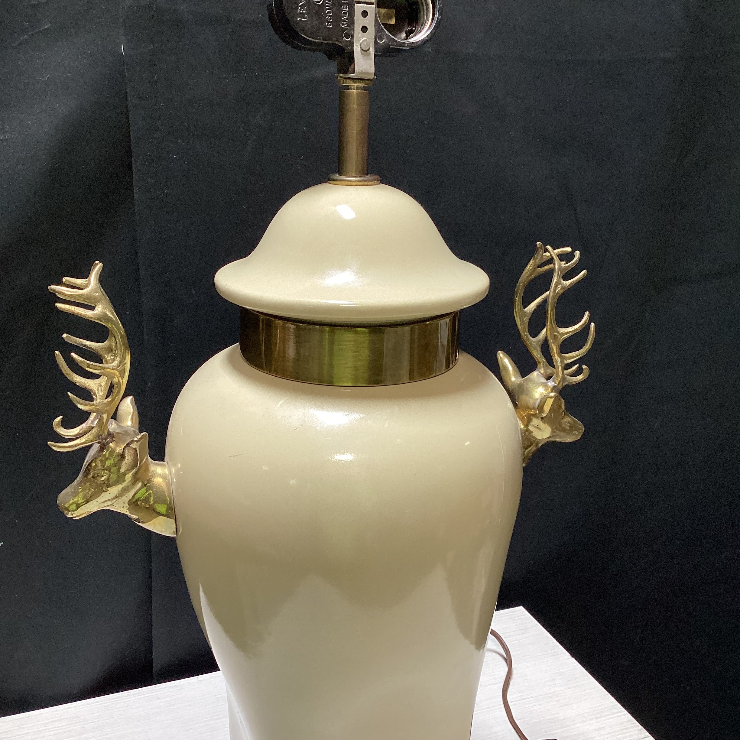 Vintage Urn Style Table Lamp With Brass Stags 13" x 21"