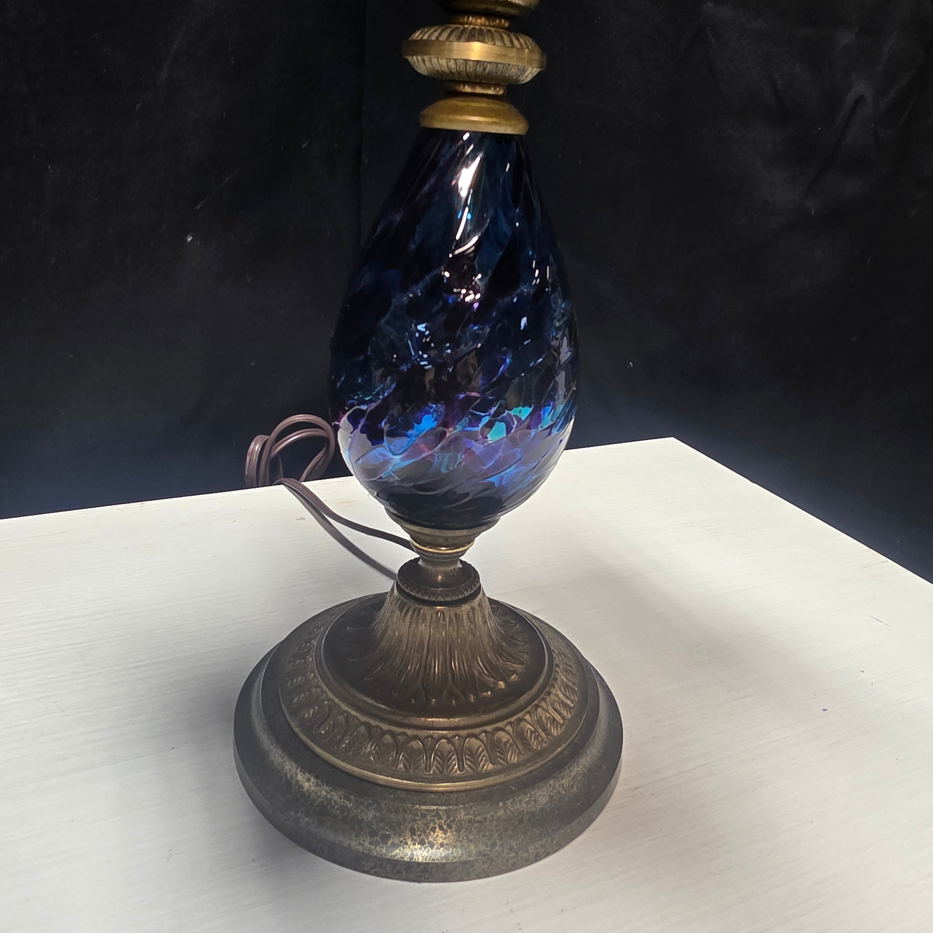 Czech Glass Bohemian Blue and Purple Glass Bohemian Style Table Lamp 10"x10"x26"