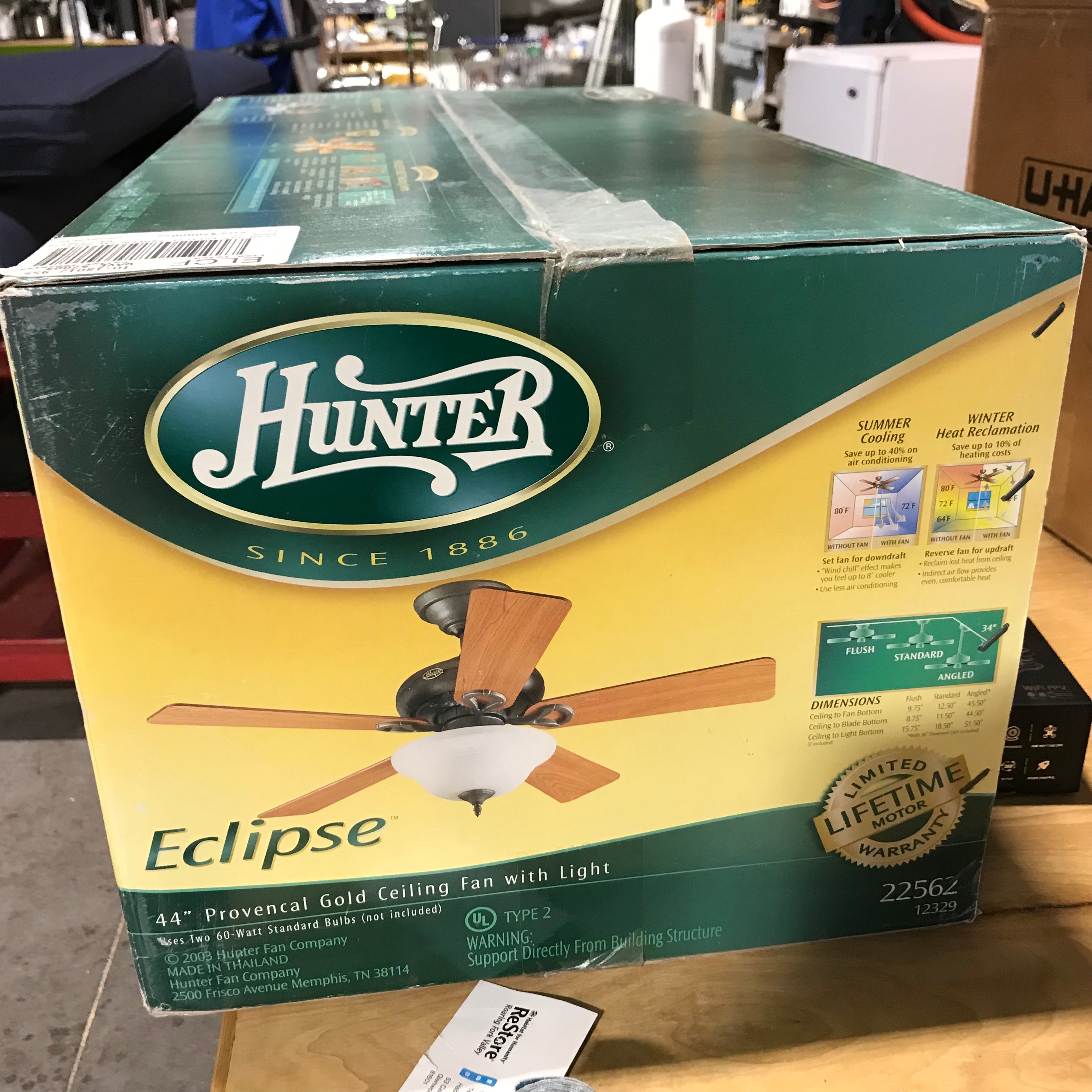 Hunter Eclipse 44" Provencal Ceiling Fan With light (New In Box)