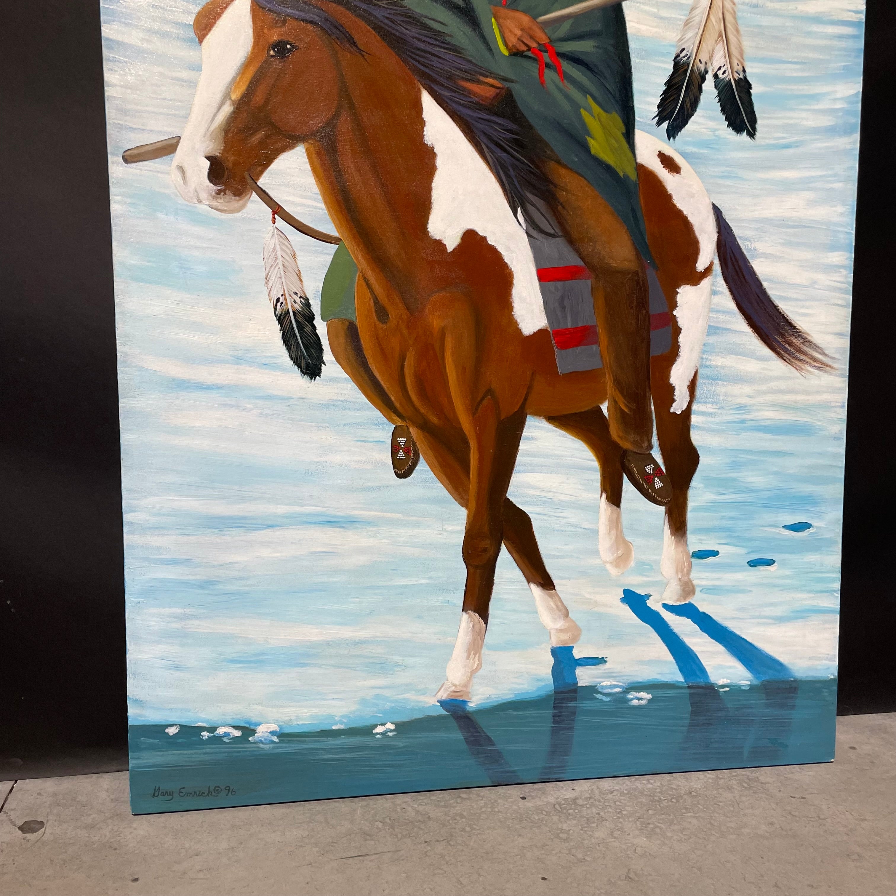Gary Emrich Signed/Dated Original Native American On Horse Painting 48" x 72"