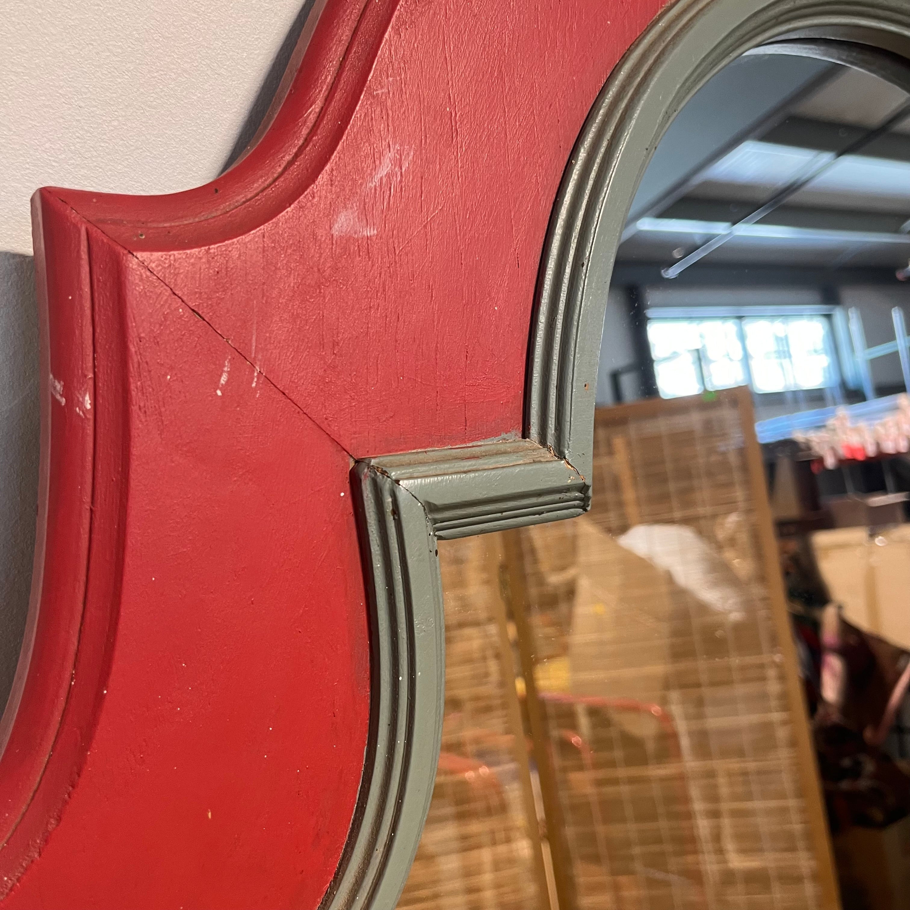 Red & Green Arched Wood Wall Mirror; 31.5"x 48.5"