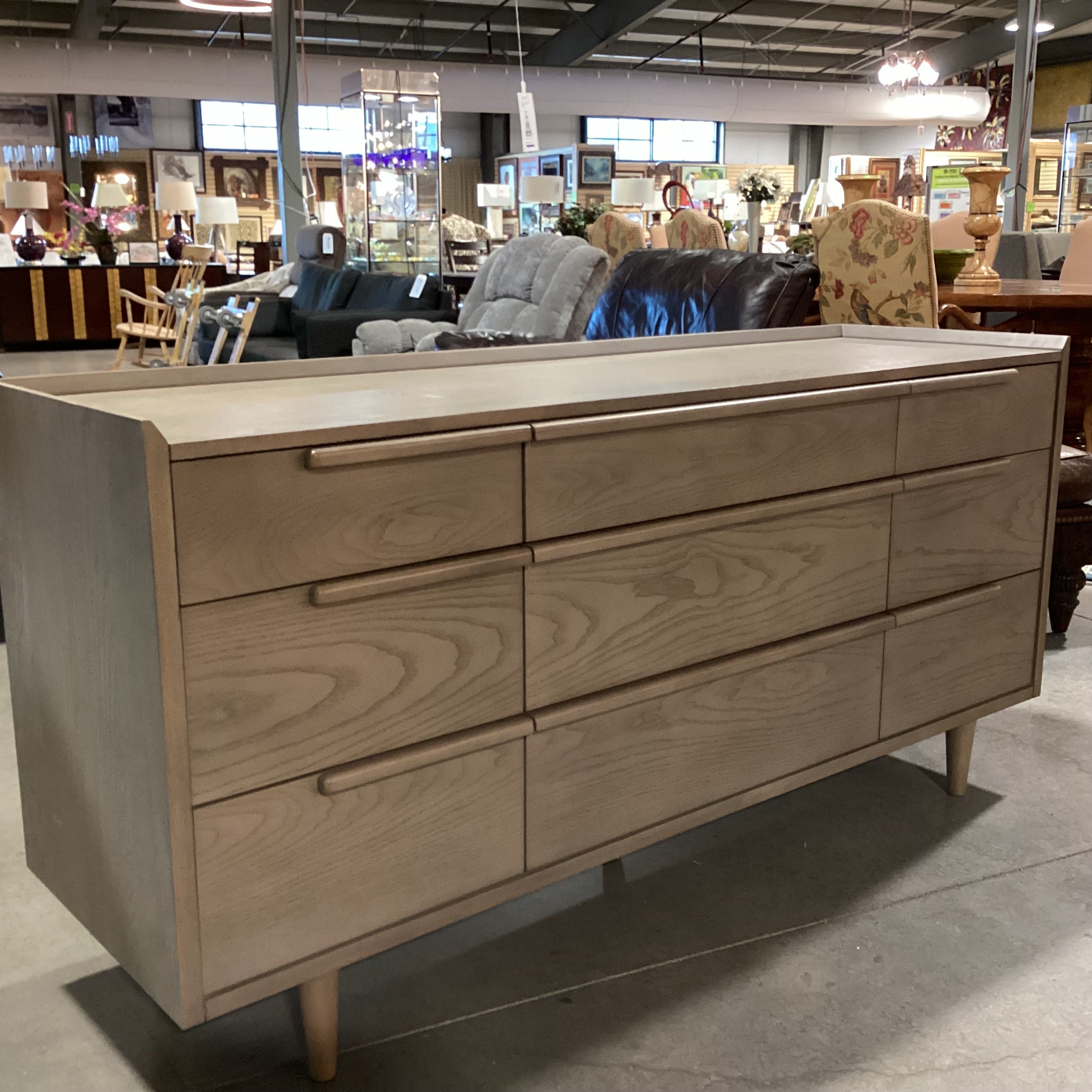 Crate & Barrel Tate Stone Grey Oak 9 Drawer Dresser 68"x 20.5"x 33"