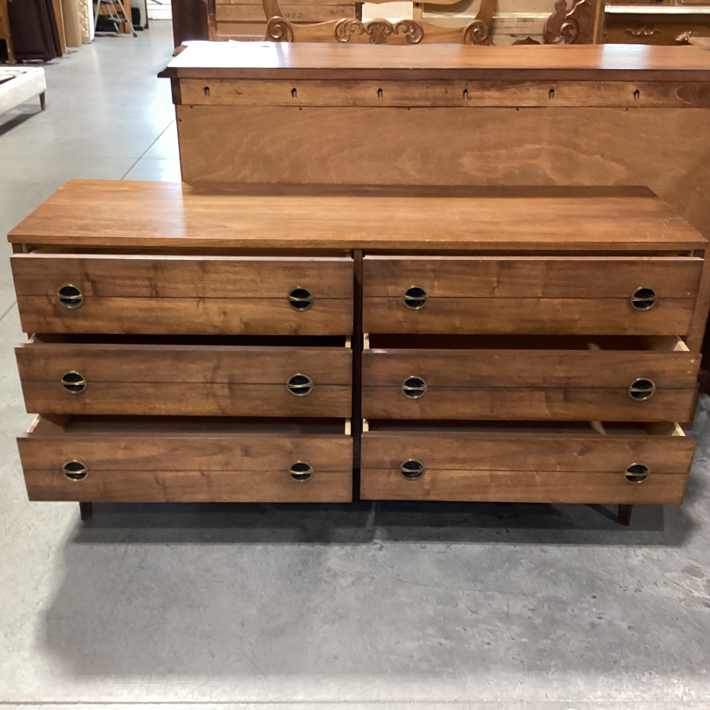 Mid Century Walnut 6 Drawer Dresser 60"x 18"x 31"
