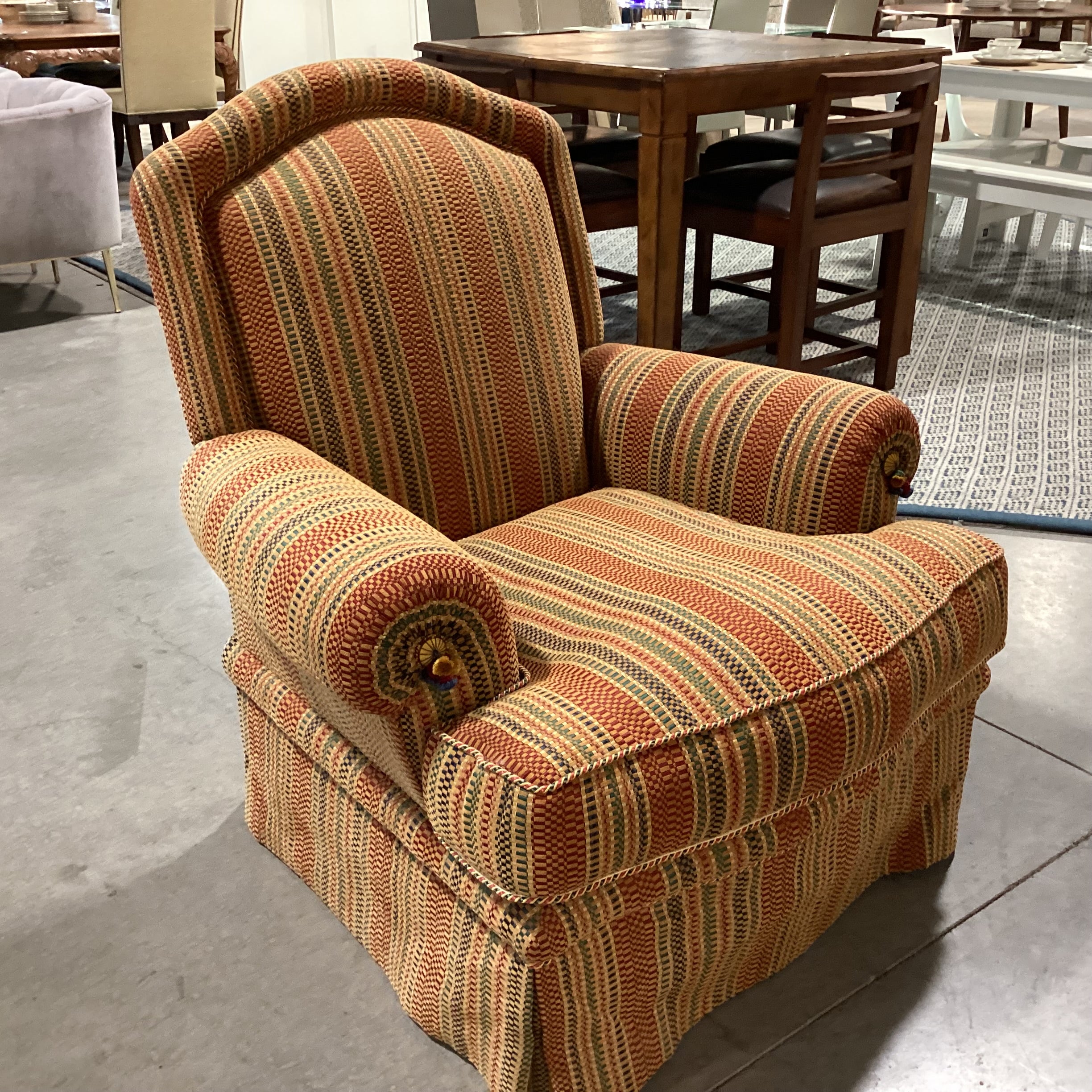 JJ Custom Gold Rust Green Blue Woven Ribbon Stripe Chair 40"x 35"x 42"