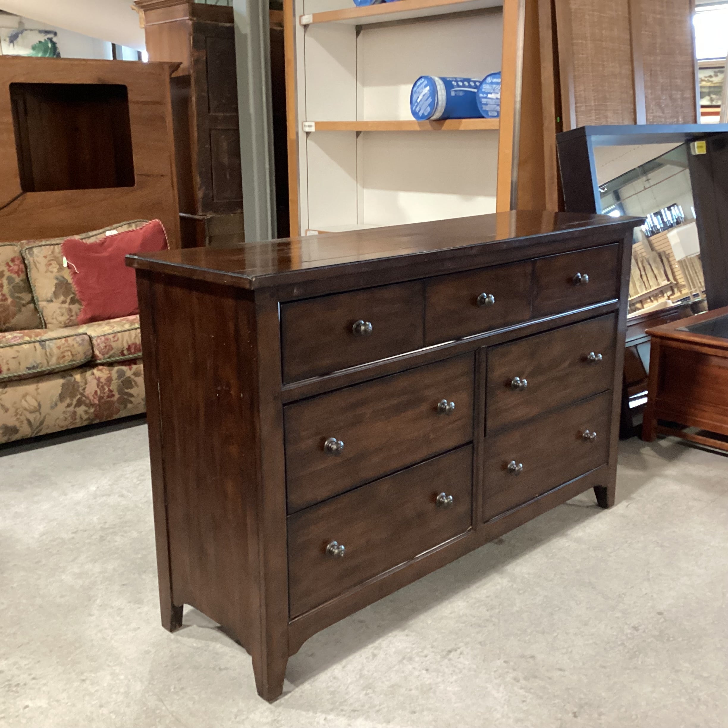Dark Distressed Wood 7 Drawer Dresser 62"x 19"x 39"
