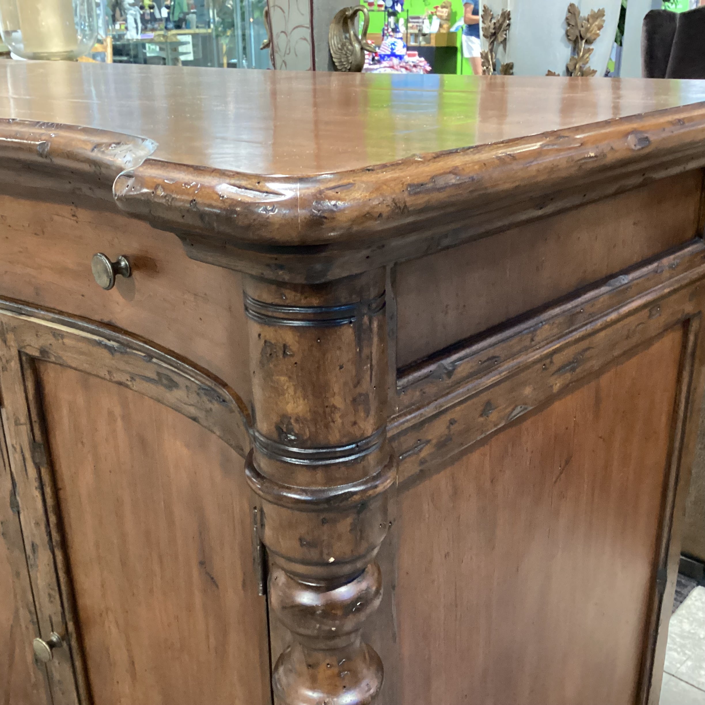 Solid Distressed Finished Carved Wood 4 Door 6 Drawer Sideboard 100.5"x 27"x 43"