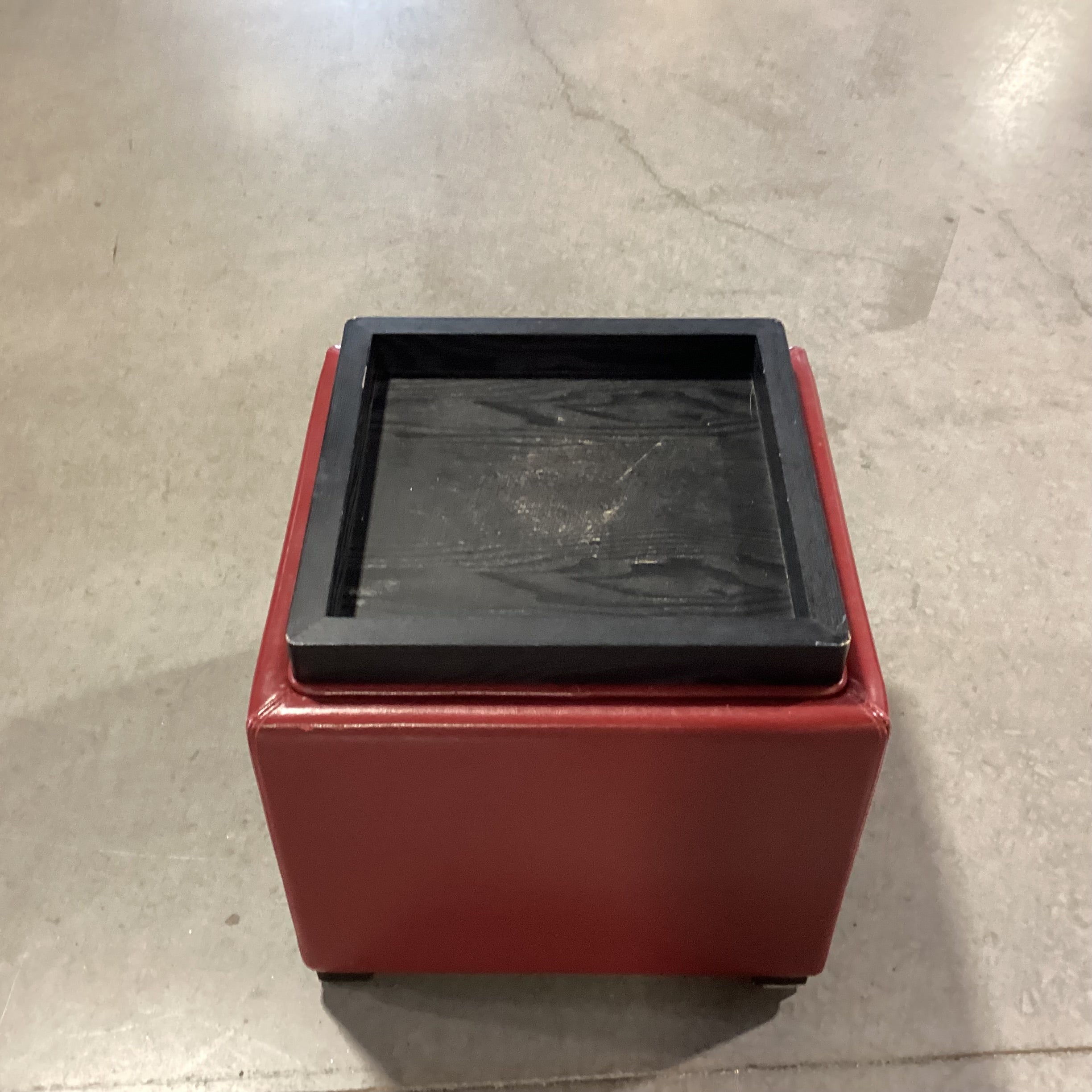 Red Leather Flip Top to Tray Storage Cube Ottoman 18"x 18"x 18"