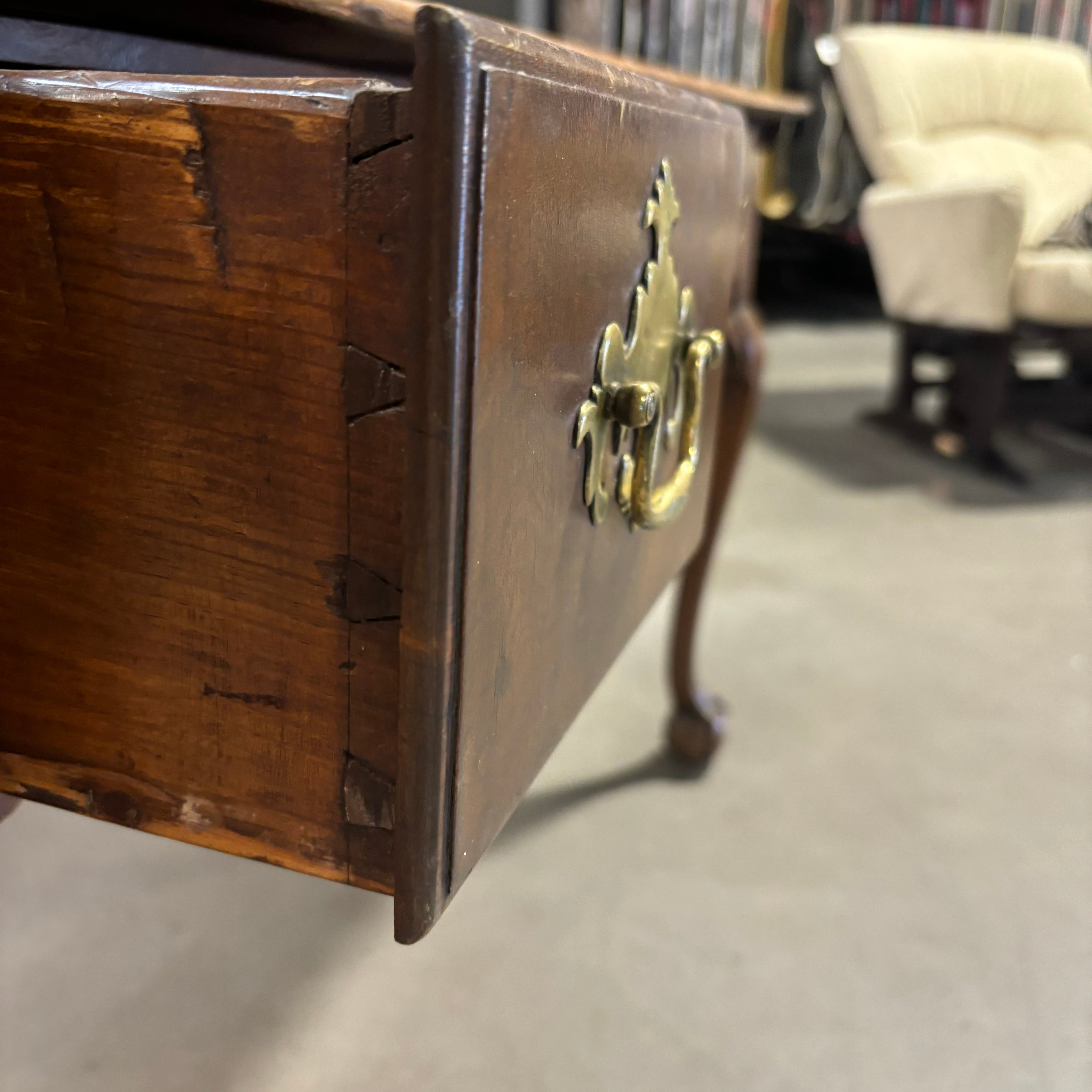 Antique Walnut with Claw and Ball Feet & Brass Accents 3 Drawer Desk 52"x 27"x 29"